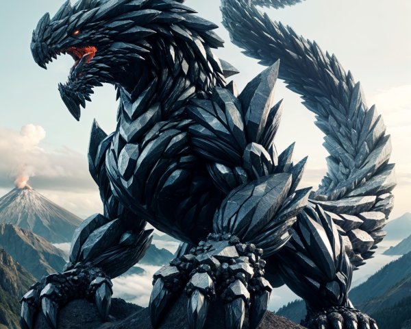 Colossal Creature in Dramatic Volcanic Landscape