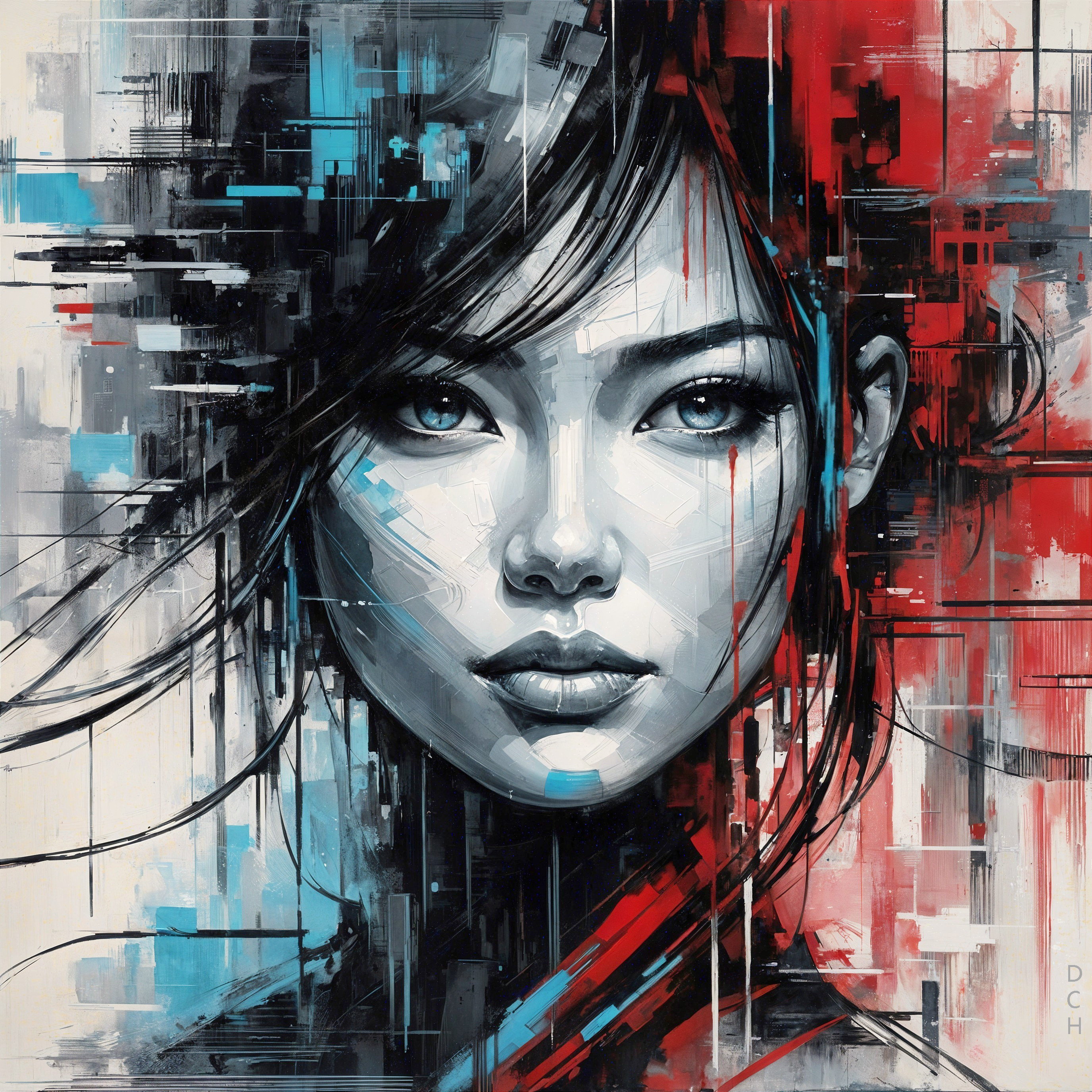 Portrait of a Woman with Abstract Elements and Colors