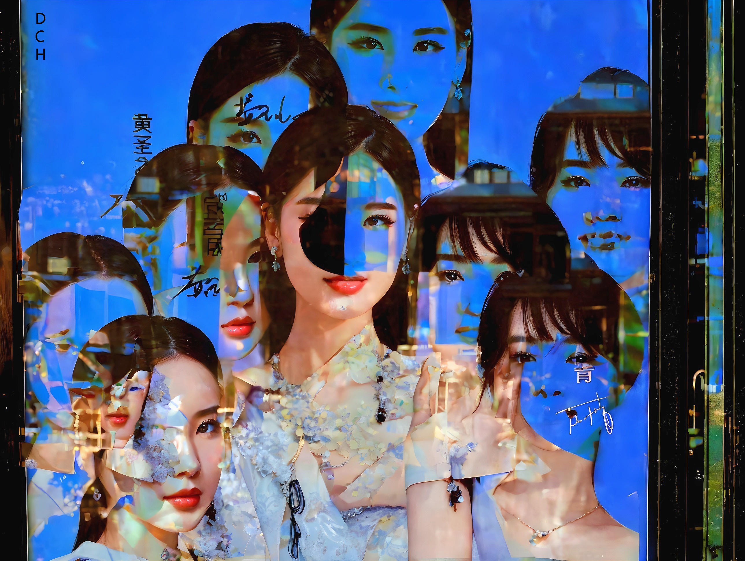 Vibrant Blue Background with Diverse Women's Faces