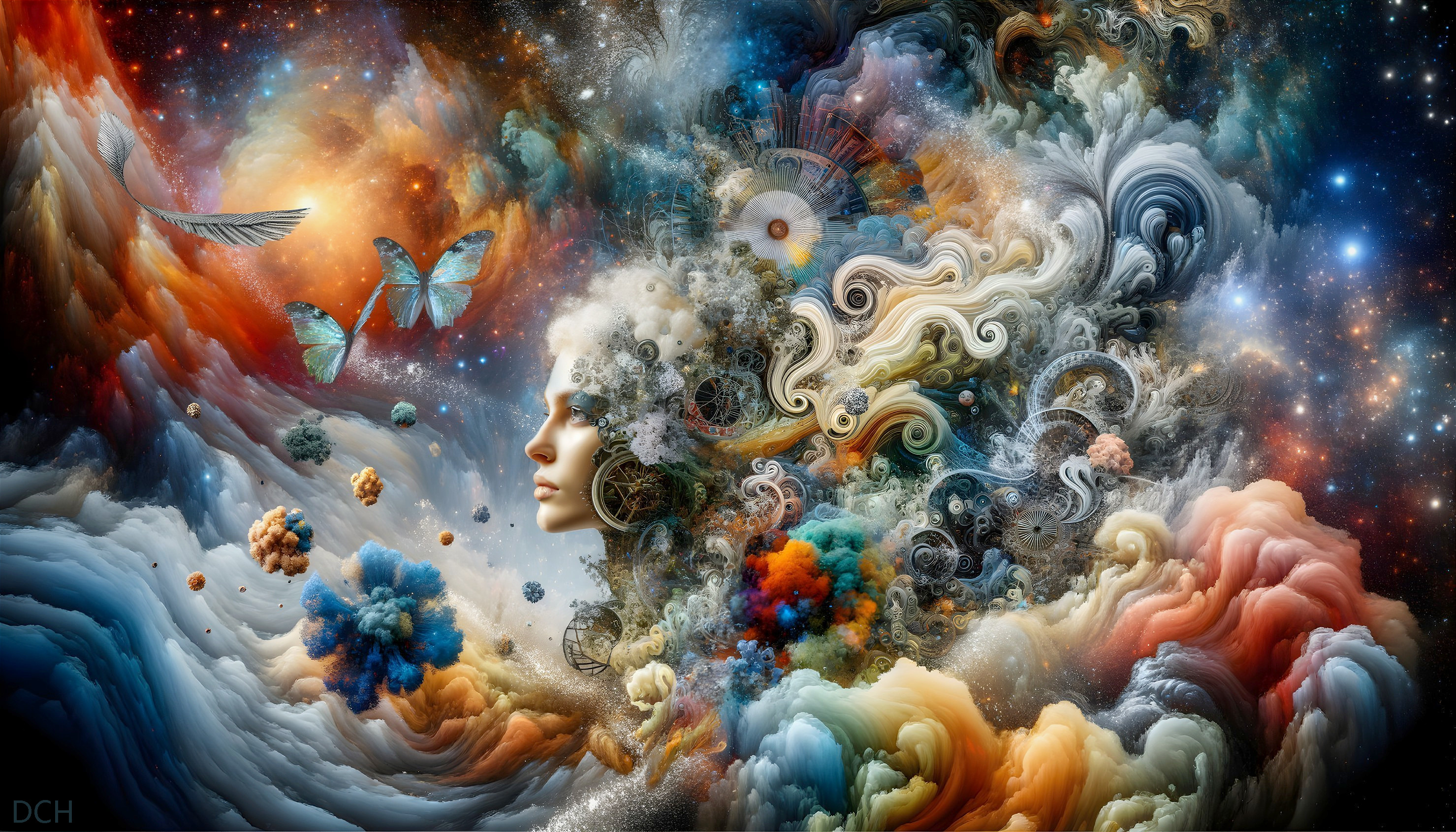 Surreal Digital Artwork of Cosmic Woman's Profile