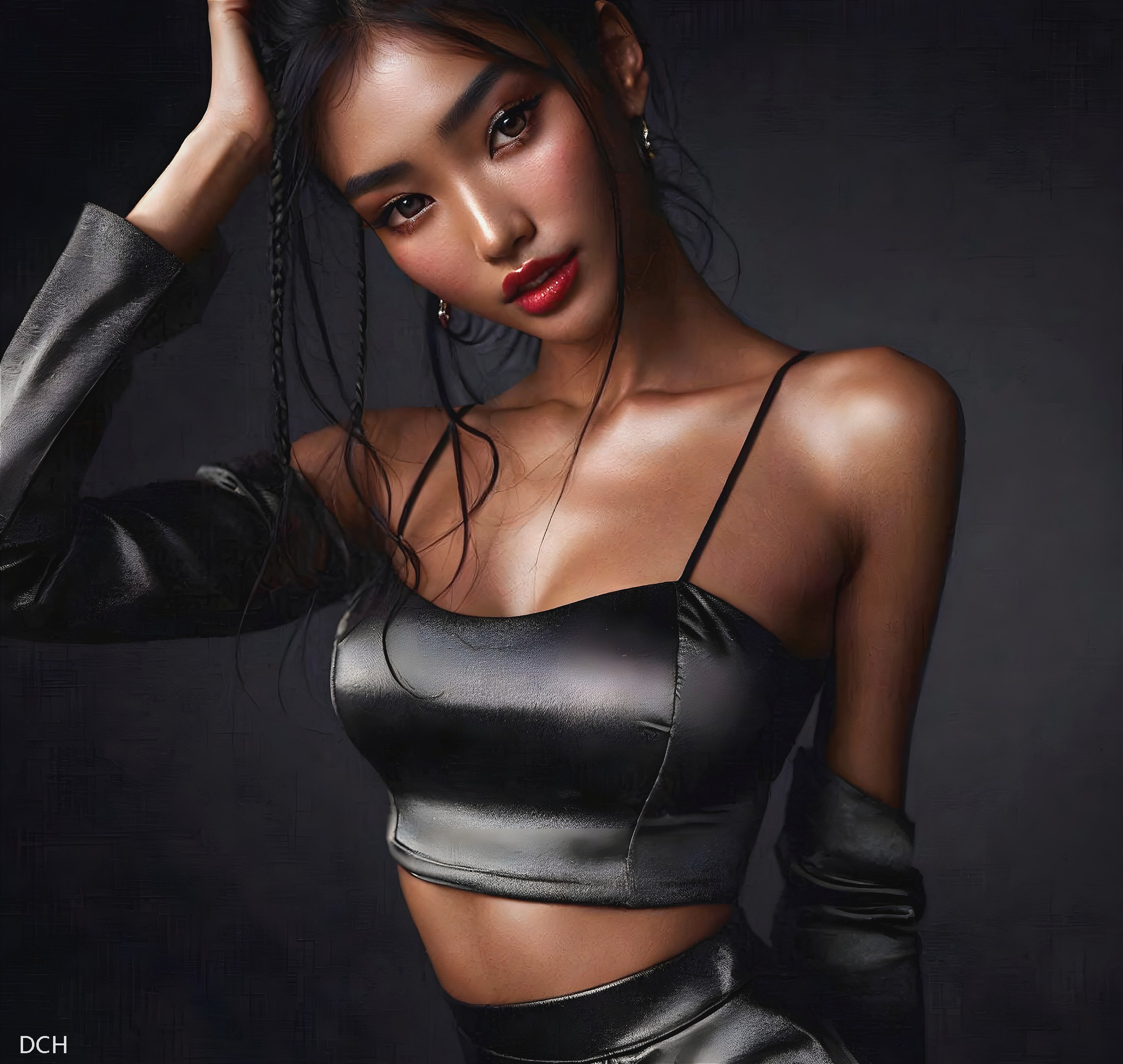Elegant Model in Black Crop Top with Dramatic Makeup