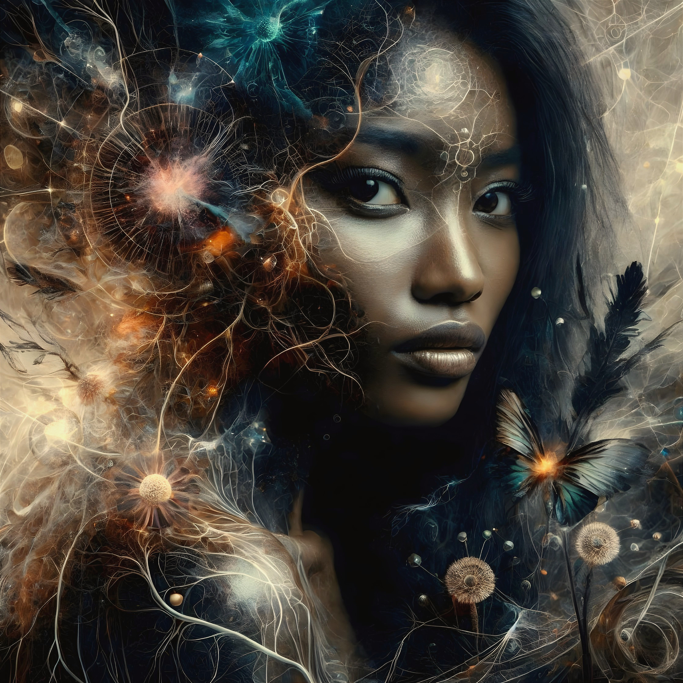 Surreal Portrait of a Woman with Cosmic Elements