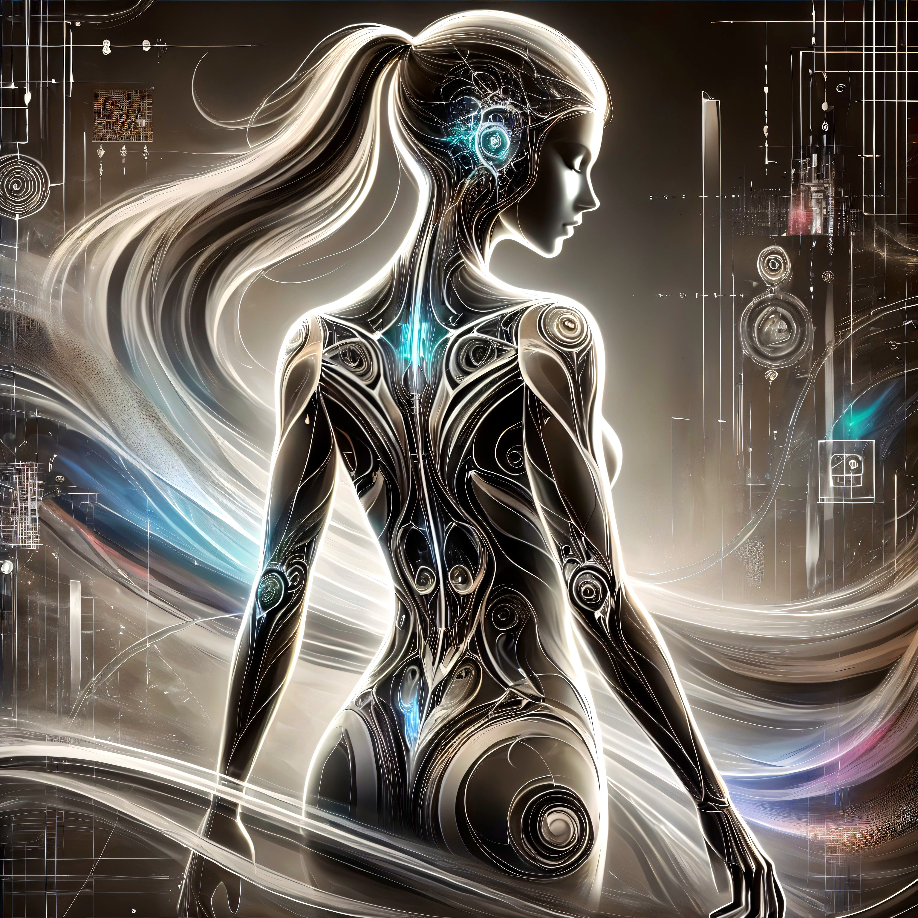 Futuristic Humanoid Silhouette with Circuit Patterns