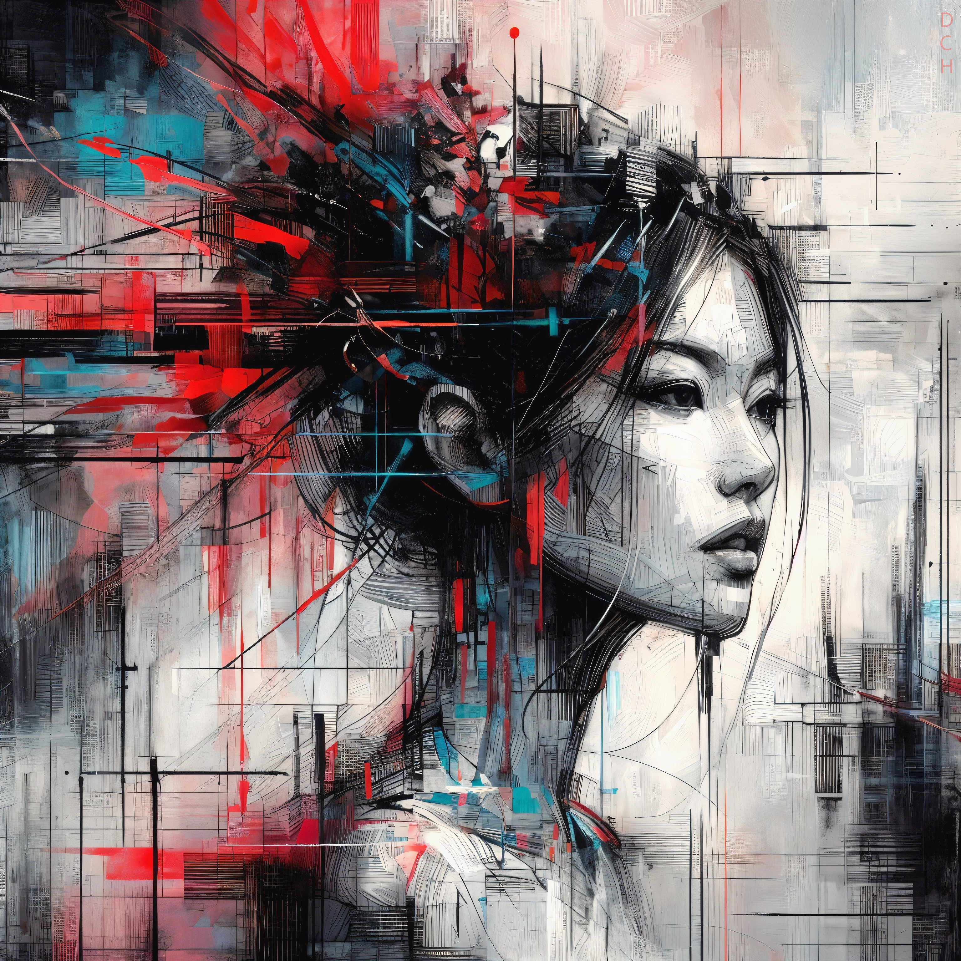 Abstract Portrait of a Woman with Geometric Elements