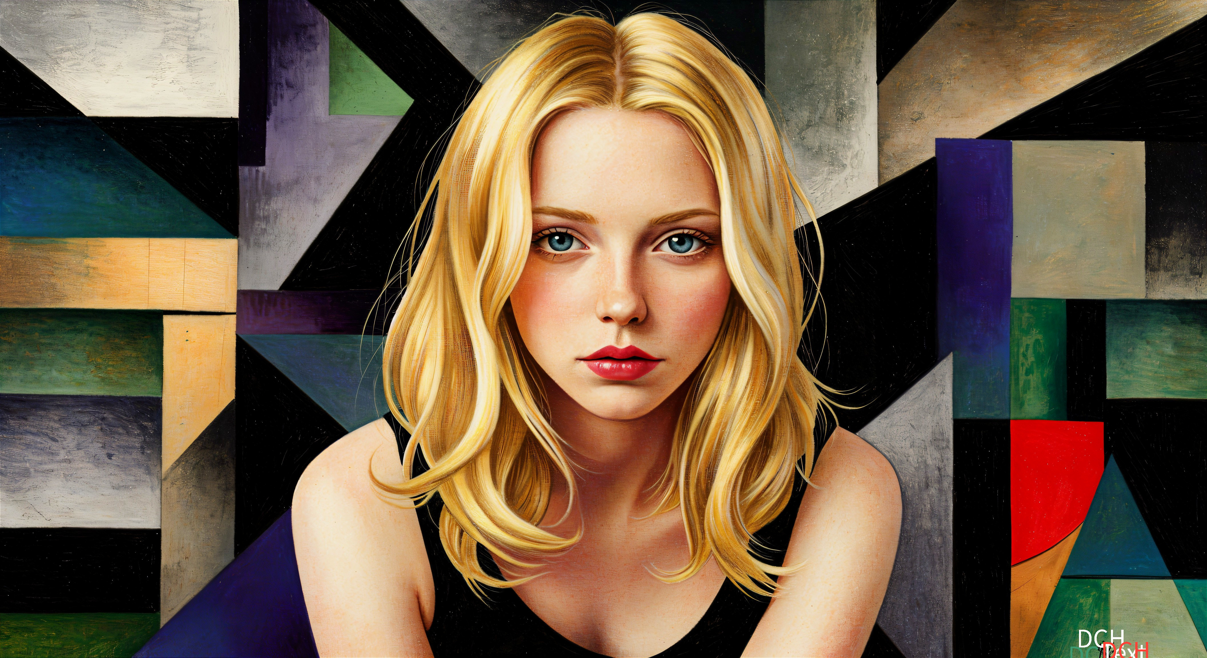 Portrait of a Young Woman with Geometric Background