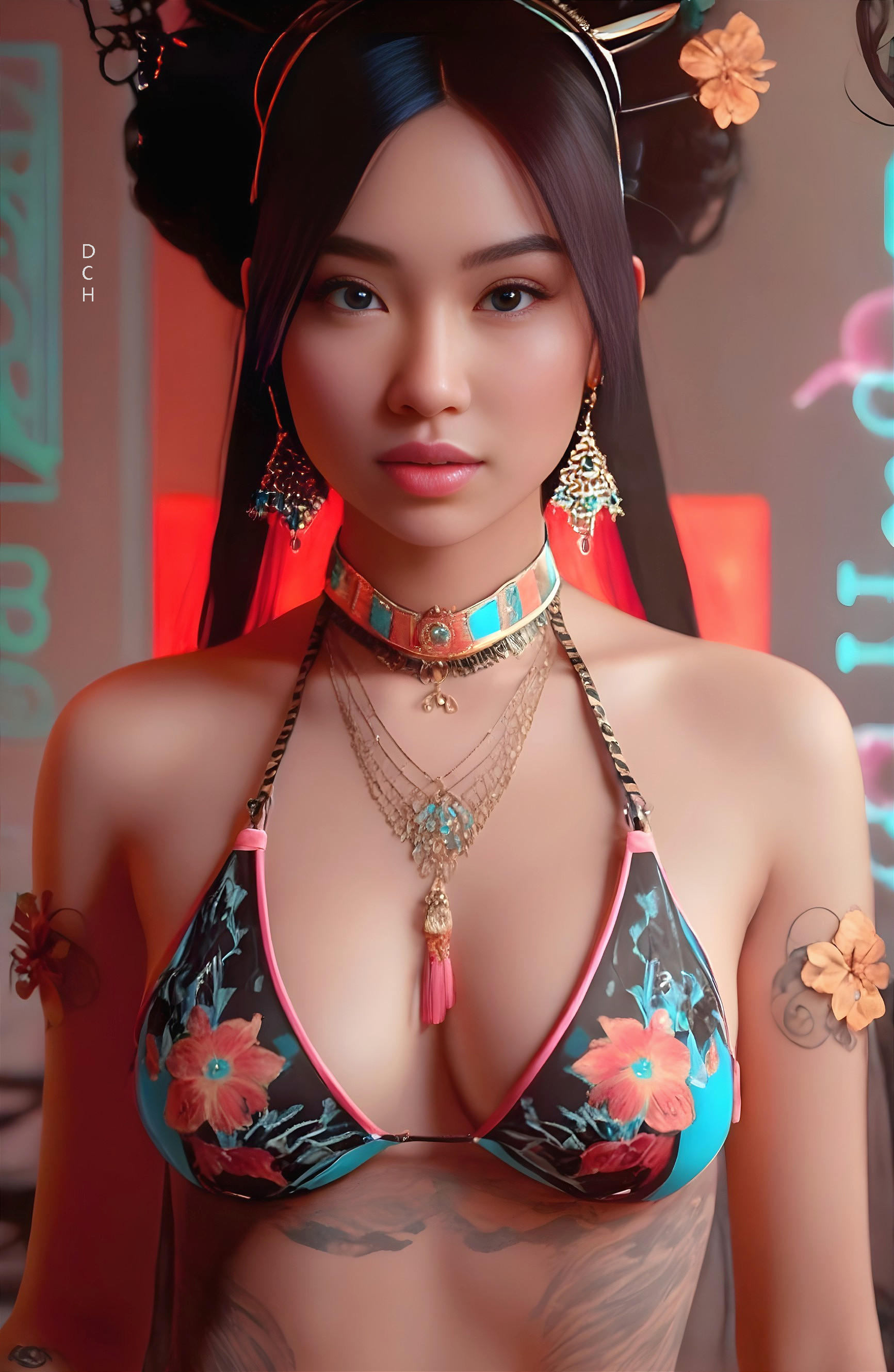 Portrait of a Young Woman in Colorful Bikini