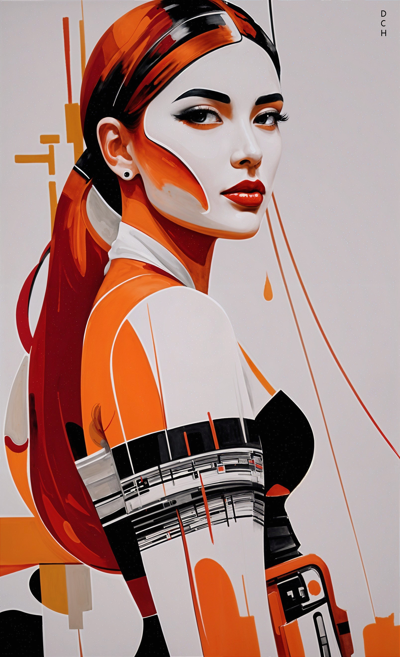 Female Figure with Bold Graphic Elements and Red Hair