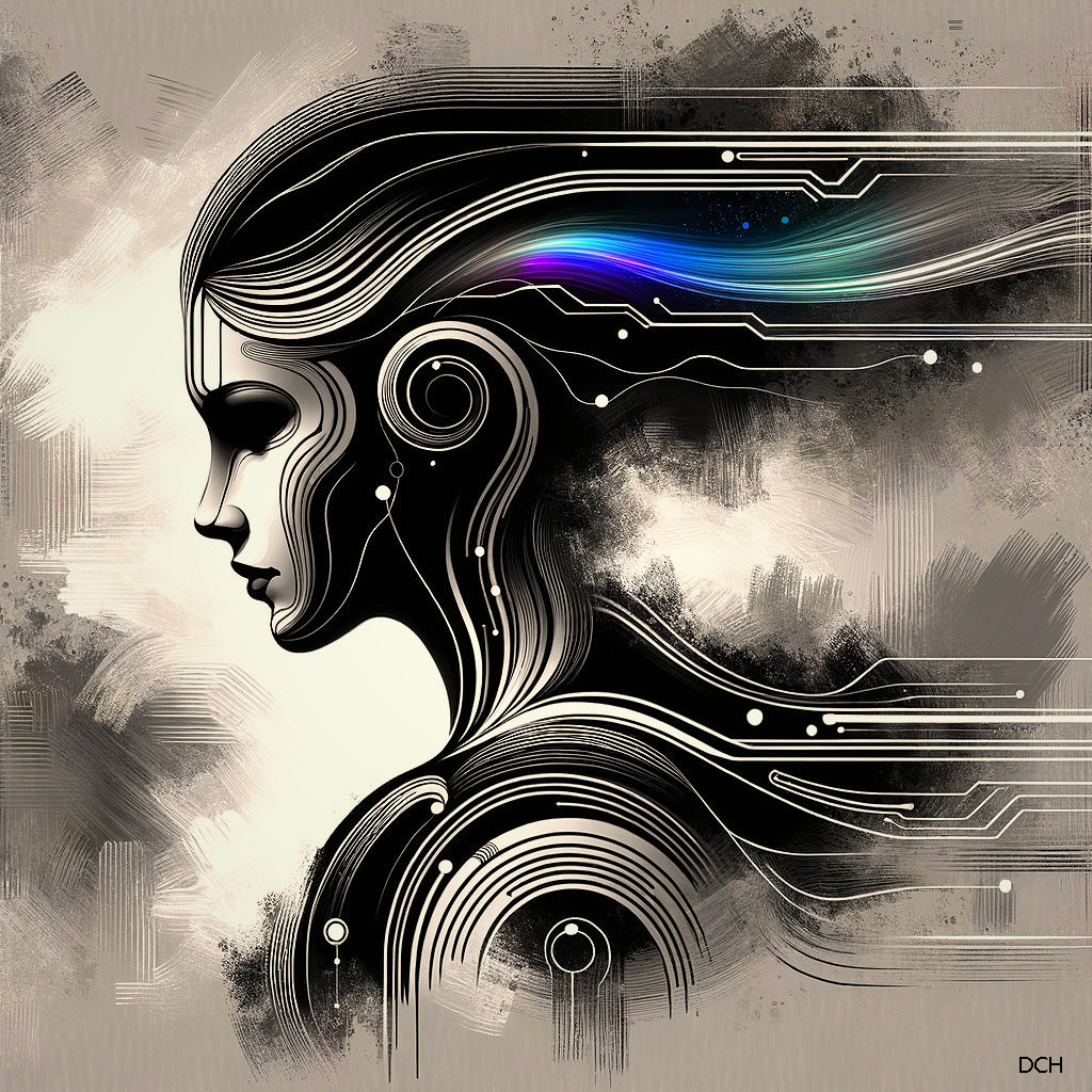 Stylized Profile of Woman with Circuit Patterns