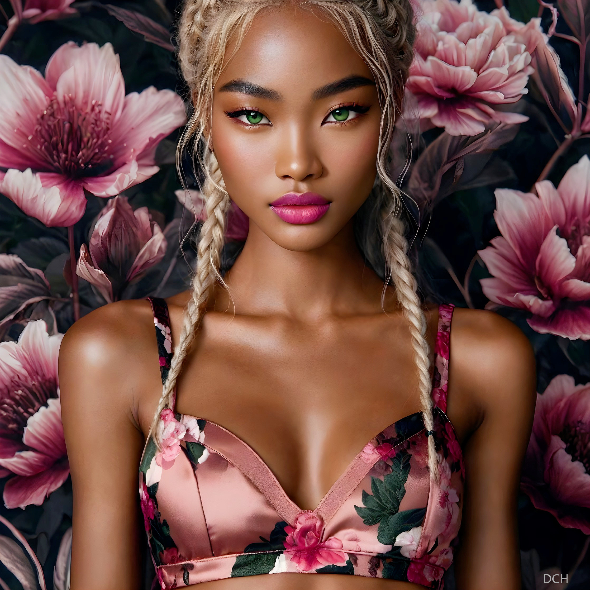 Portrait of a Young Woman with Braided Hair and Flowers
