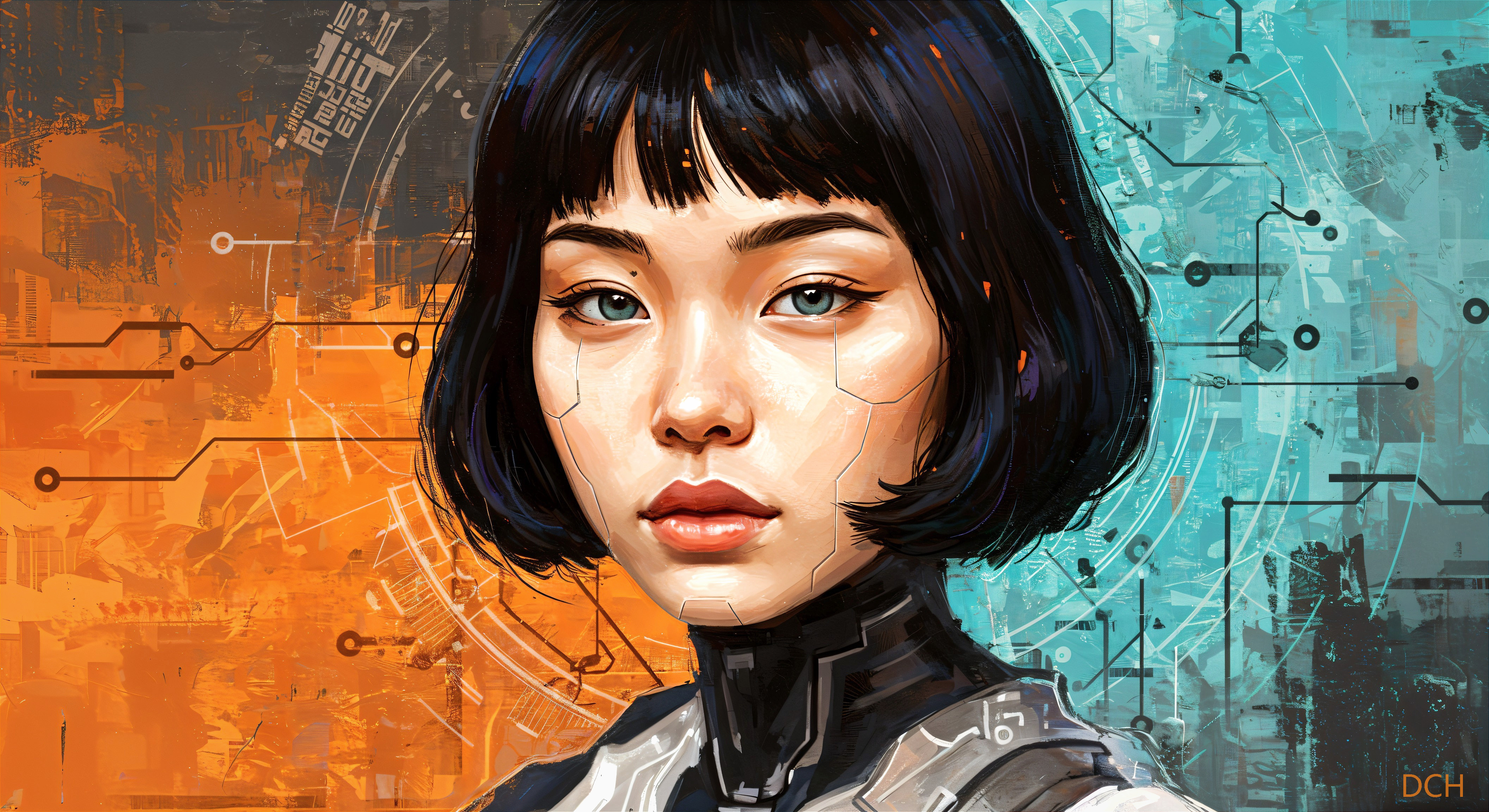 Futuristic Digital Portrait of a Woman with Cybernetic Features