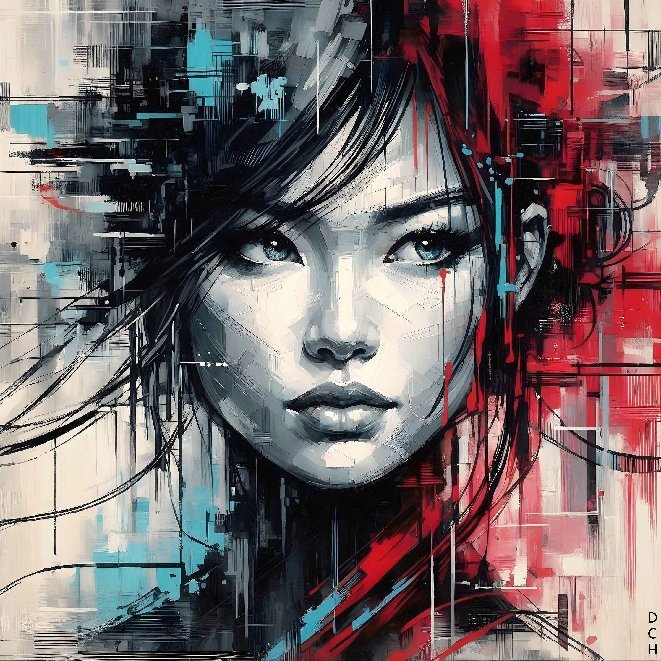 Futuristic Portrait of a Woman with Abstract Patterns