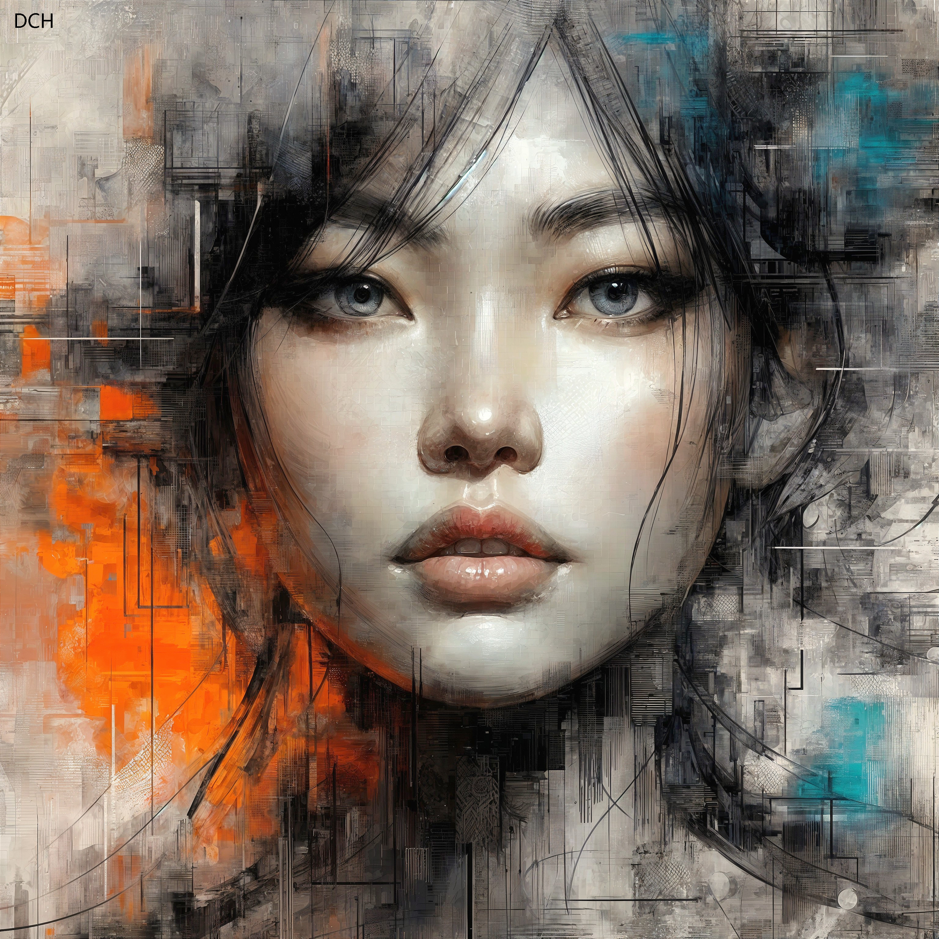 Portrait of a Young Woman with Abstract Background