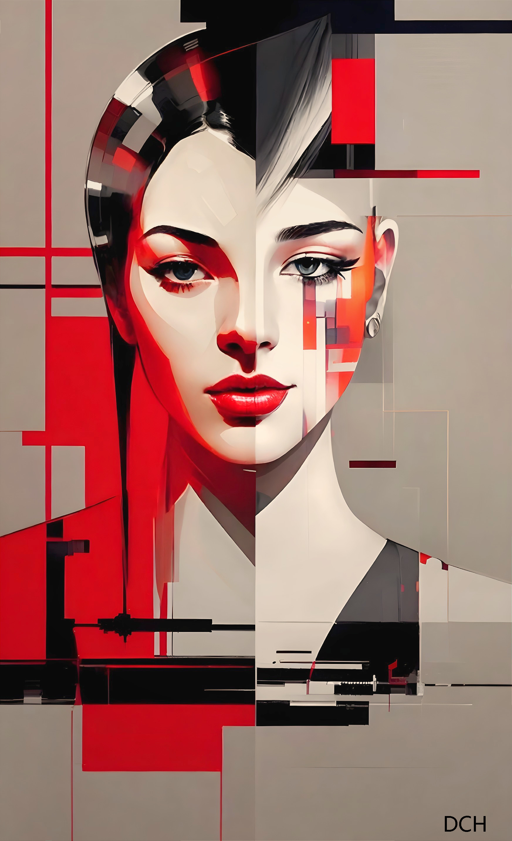 Abstract Portrait of a Woman in Geometric Design