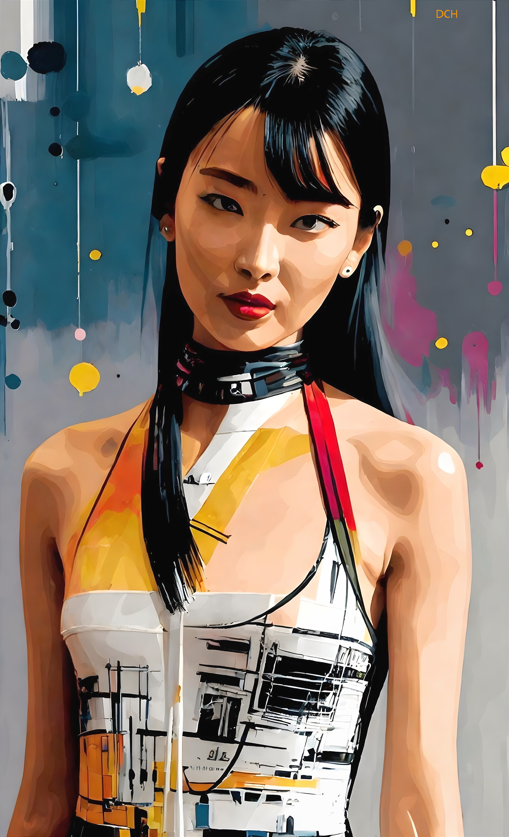 Stylized Digital Portrait of Woman in Abstract Dress