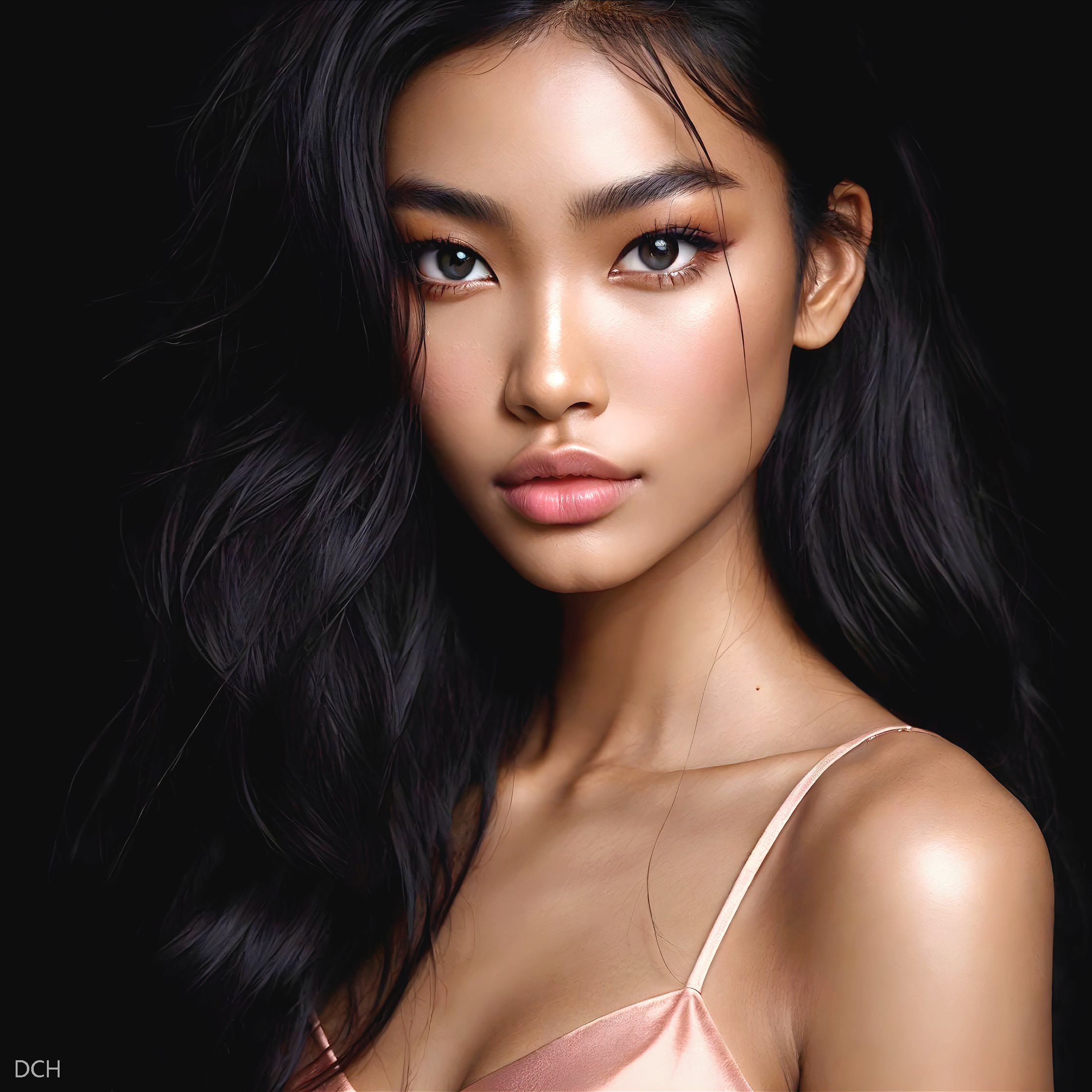 Close-Up Portrait of a Young Woman with Black Hair