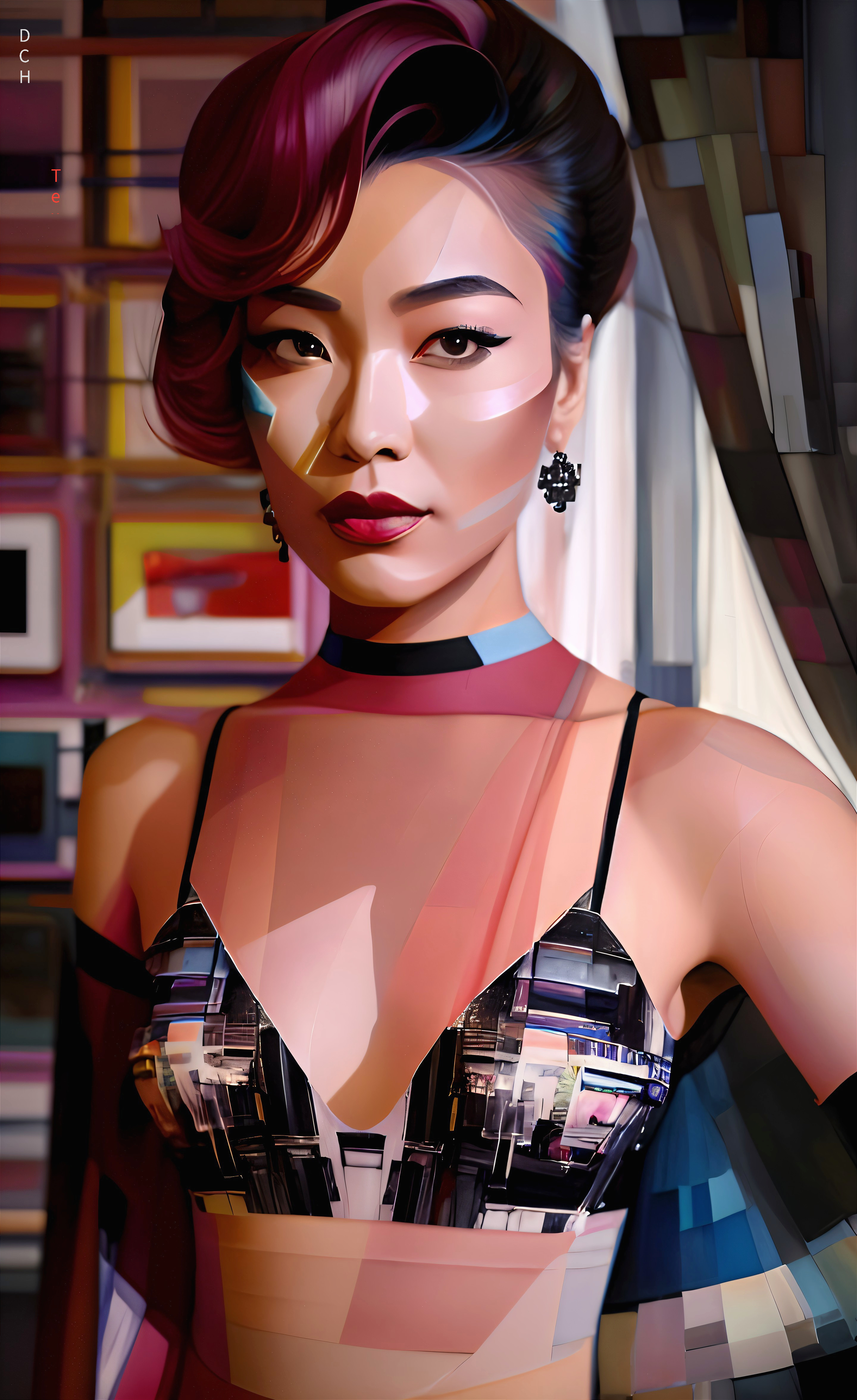 Stylized Portrait of a Woman with Geometric Patterns