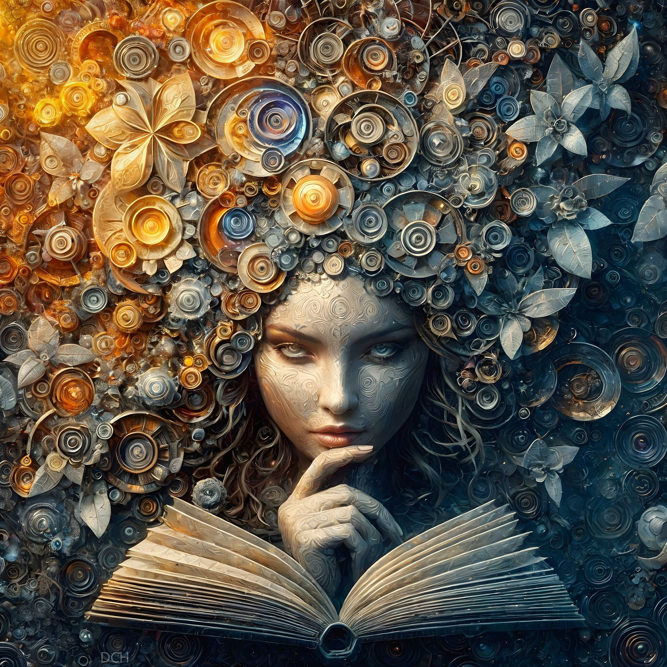 Surreal Portrait of Woman with Floral Hair Design