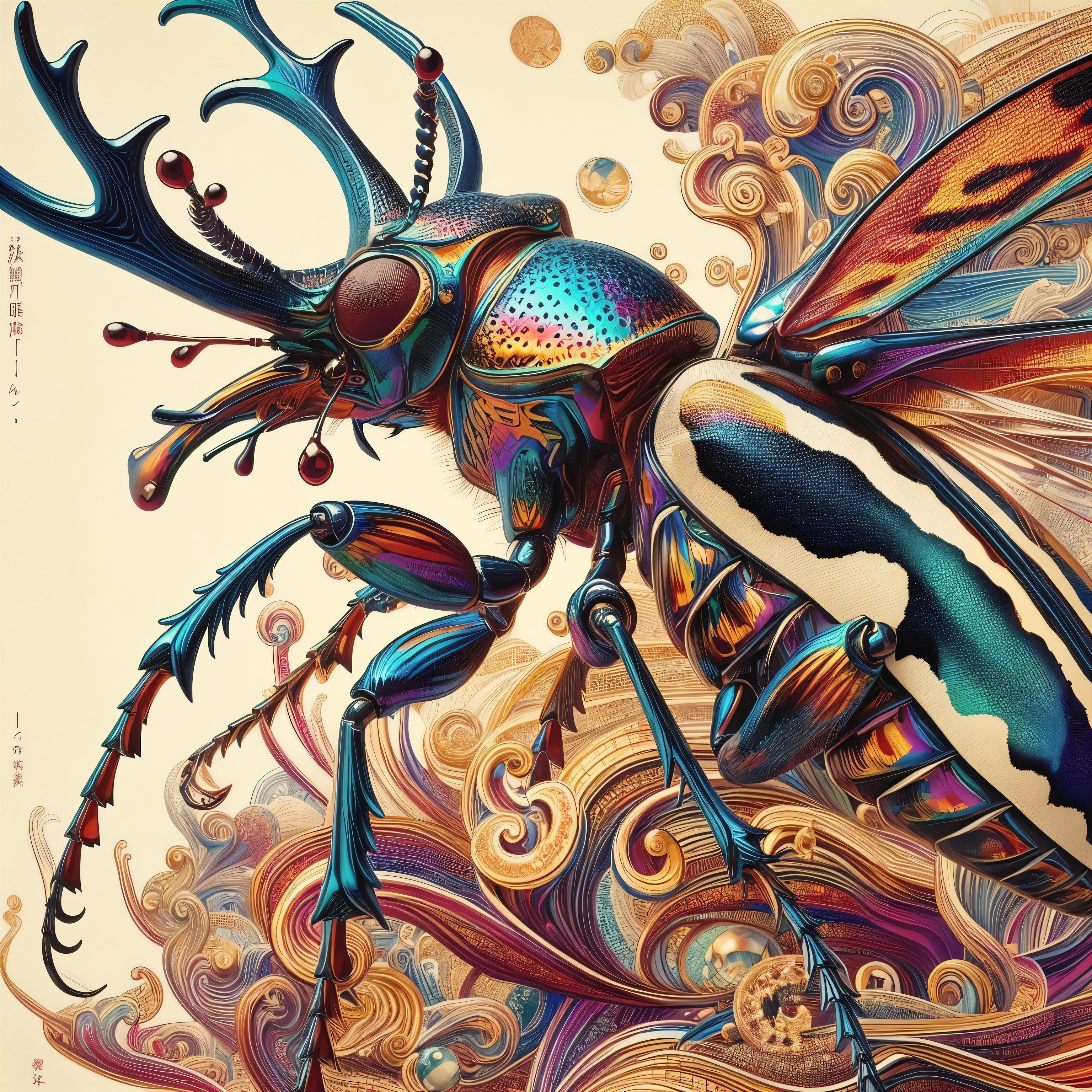 Colorful Beetle with Exaggerated Features and Patterns