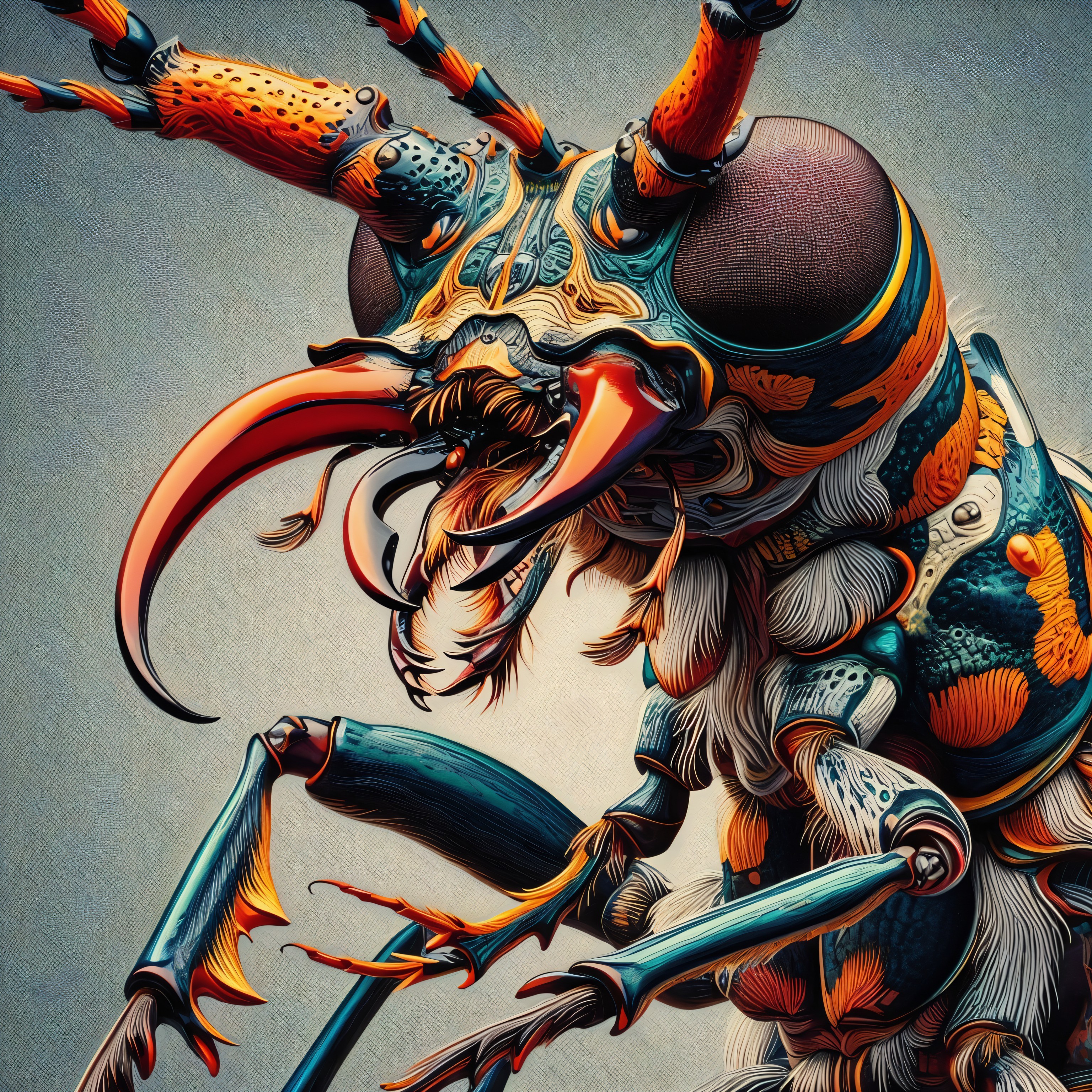 Stylized Insect with Exaggerated Features and Colors