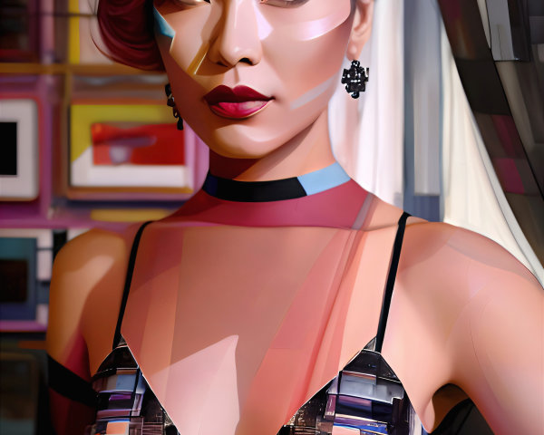 Stylized Portrait of a Woman with Geometric Patterns
