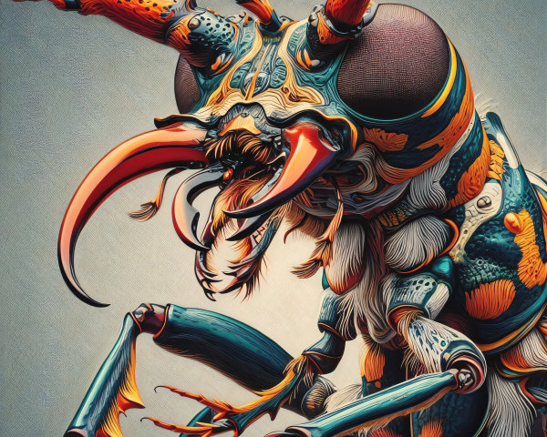 Stylized Insect with Exaggerated Features and Colors