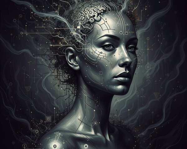 Futuristic portrait of a woman with digital patterns