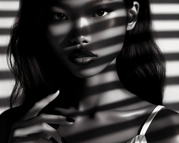 Monochrome Portrait of a Woman with Angular Shadows
