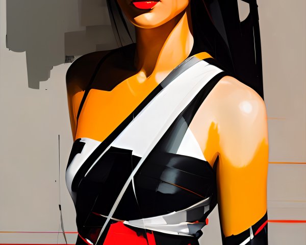 Stylish Female Figure in Bold Geometric Dress