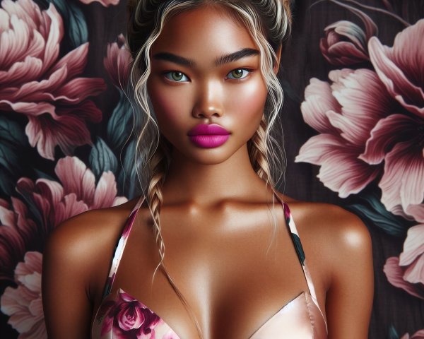 Portrait of a Young Woman with Floral Background