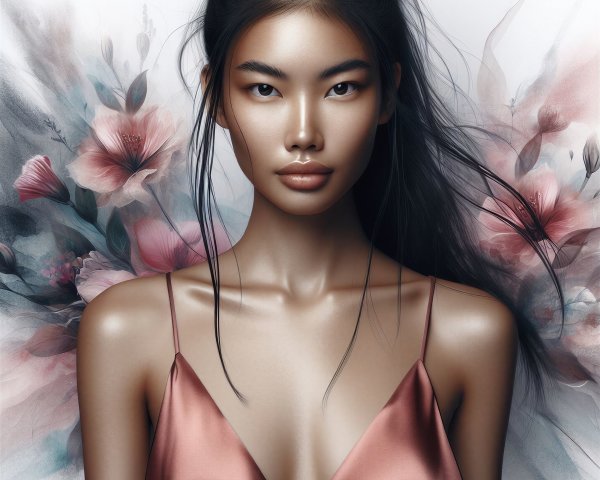 Portrait of a young woman in a rose-colored dress