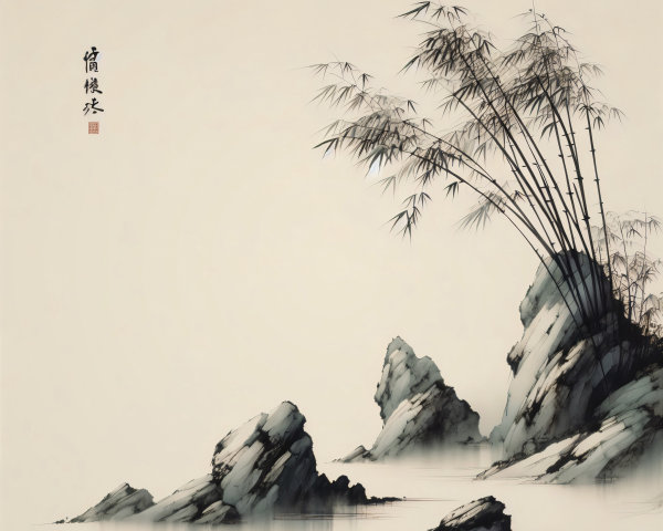Serene Landscape with Bamboo and Tranquil Water