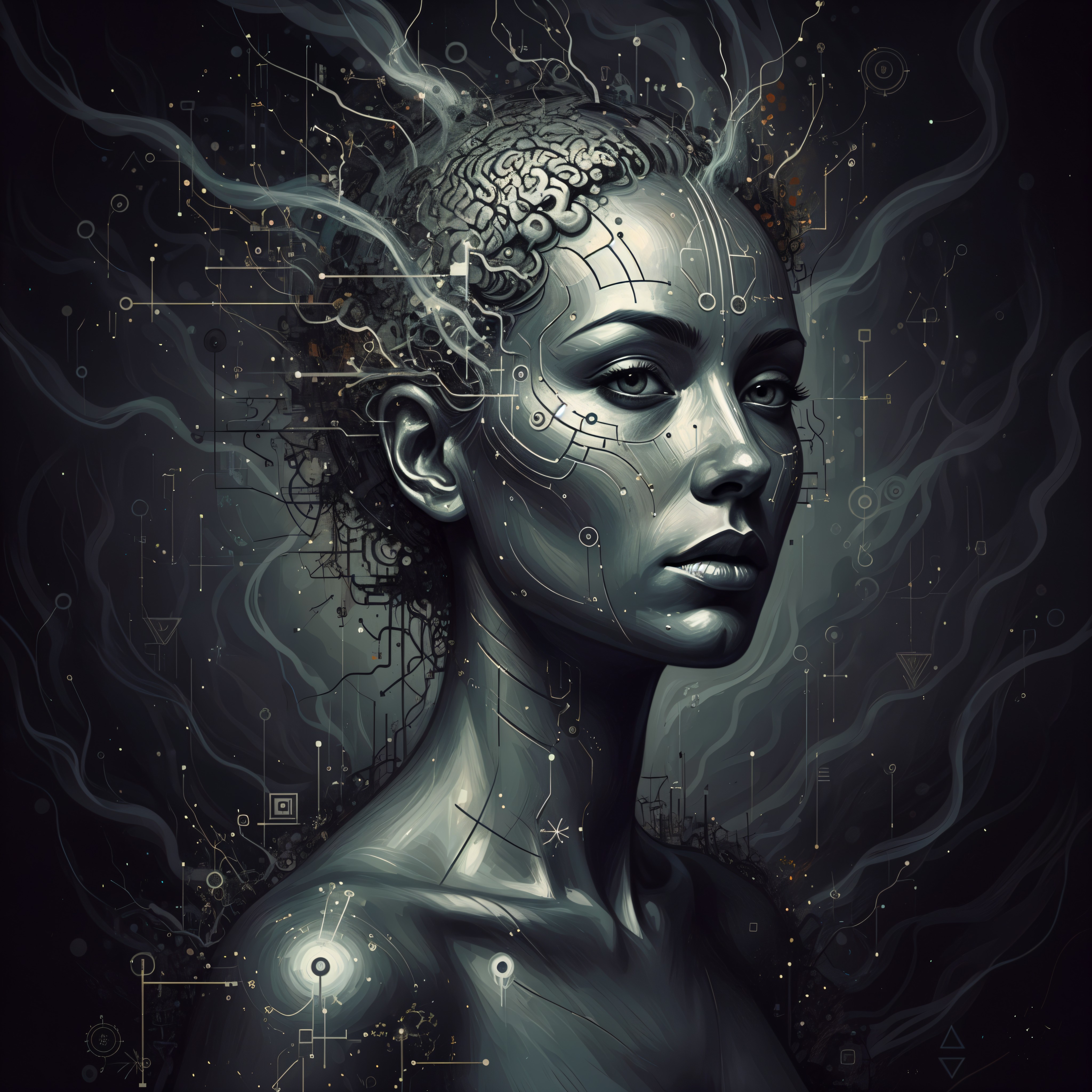 Futuristic portrait of a woman with digital patterns