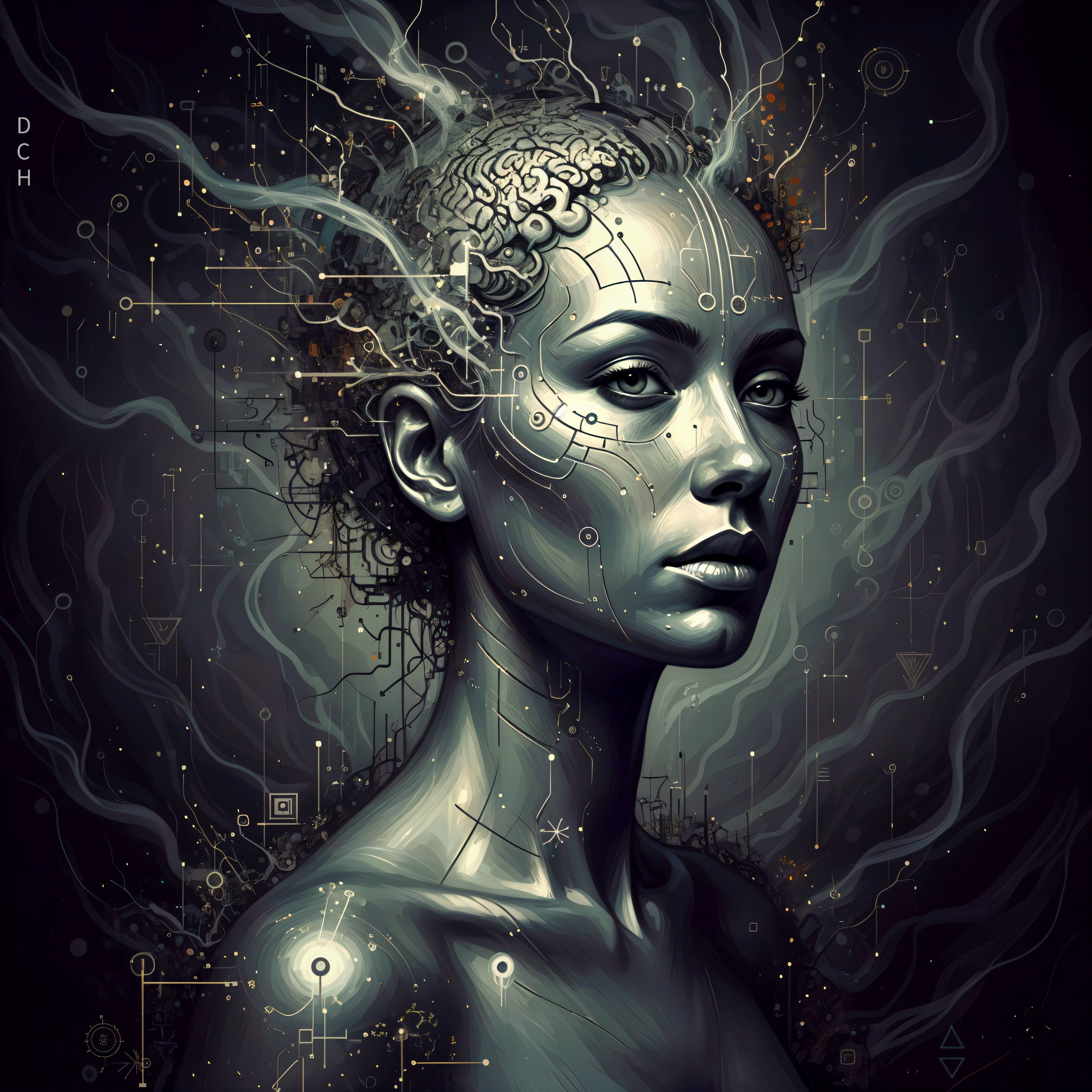 Futuristic portrait of a woman with digital patterns