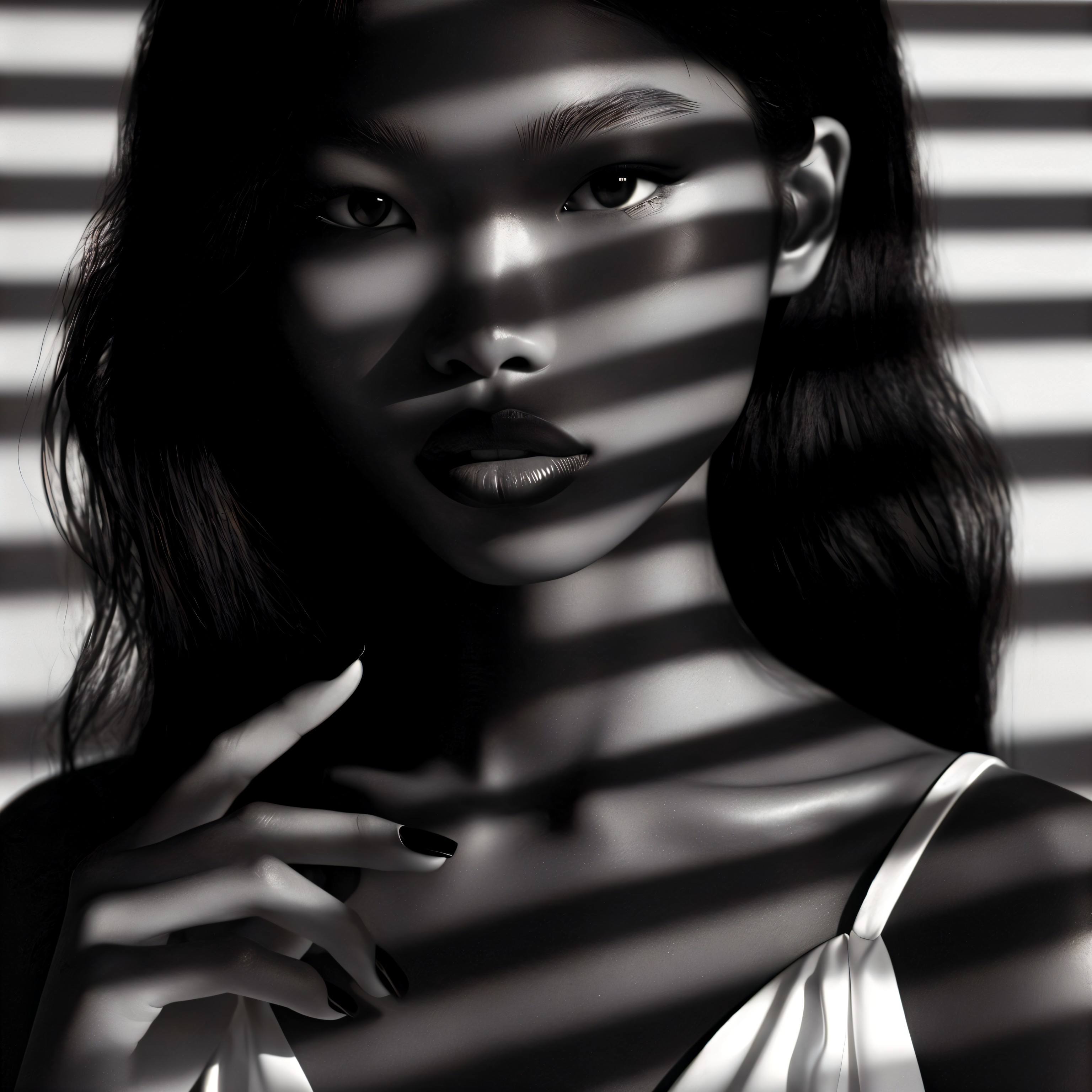 Monochrome Portrait of a Woman with Angular Shadows
