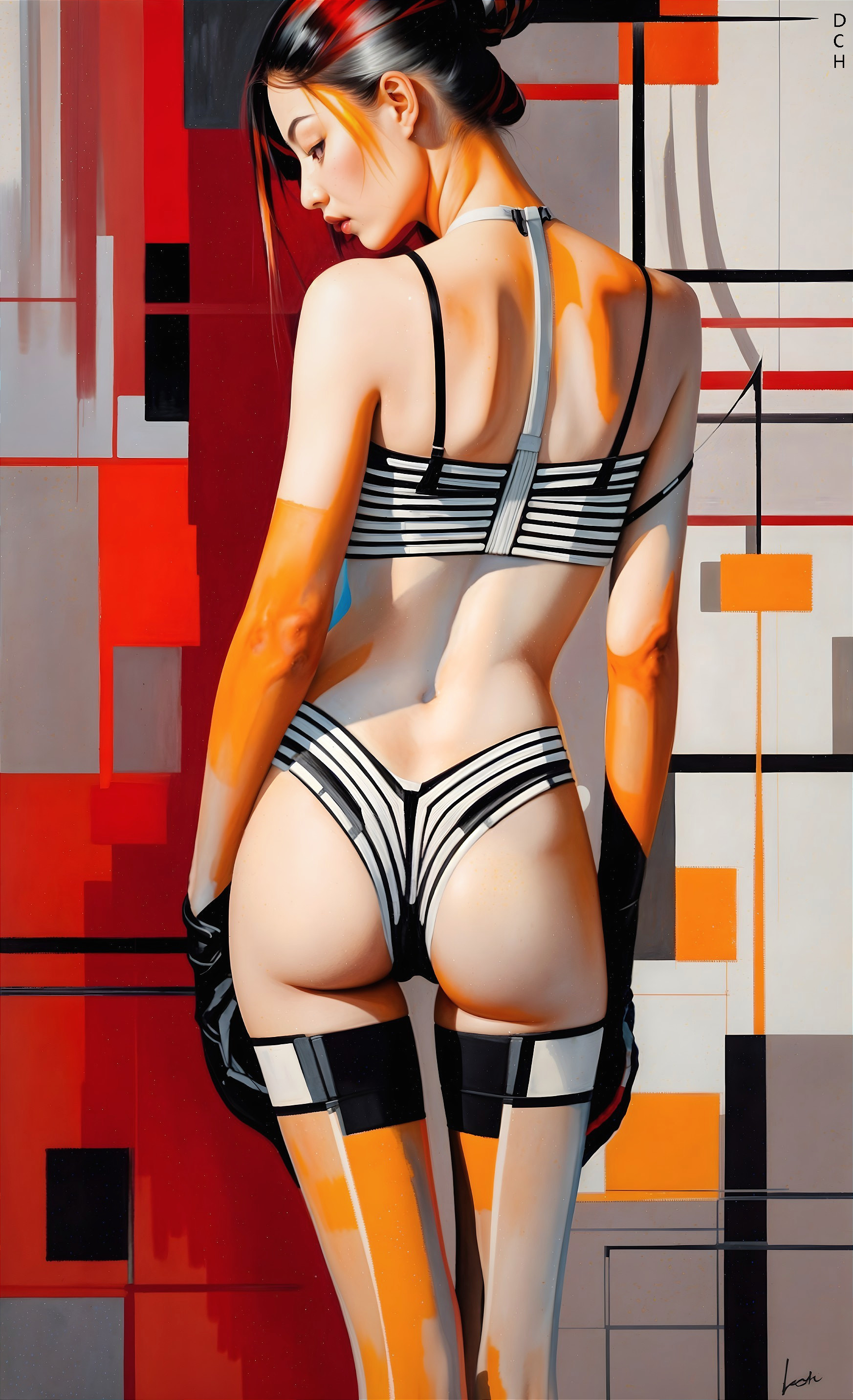 Stylized Female Figure with Geometric Patterns