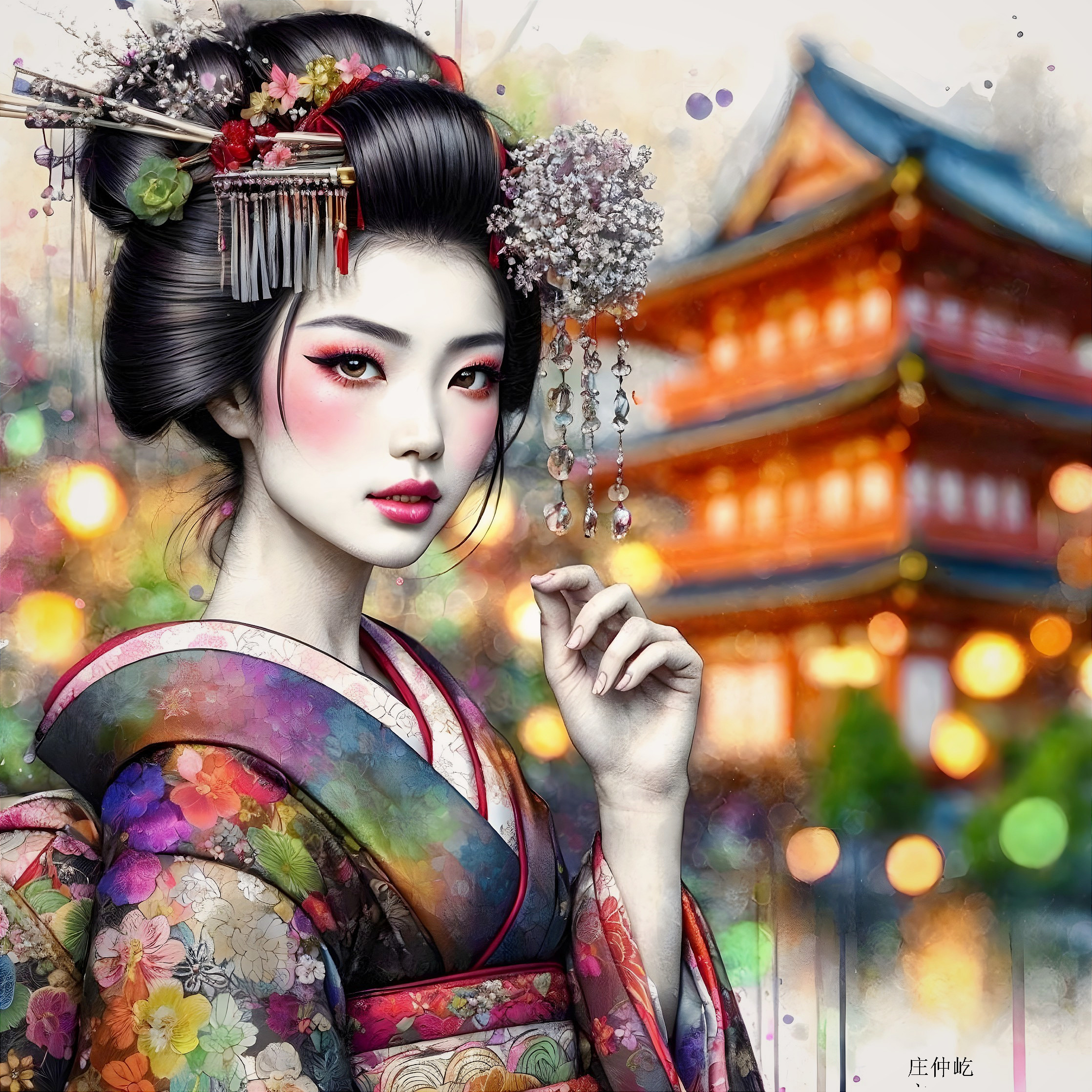 Traditional Kimono with Vibrant Colors and Patterns