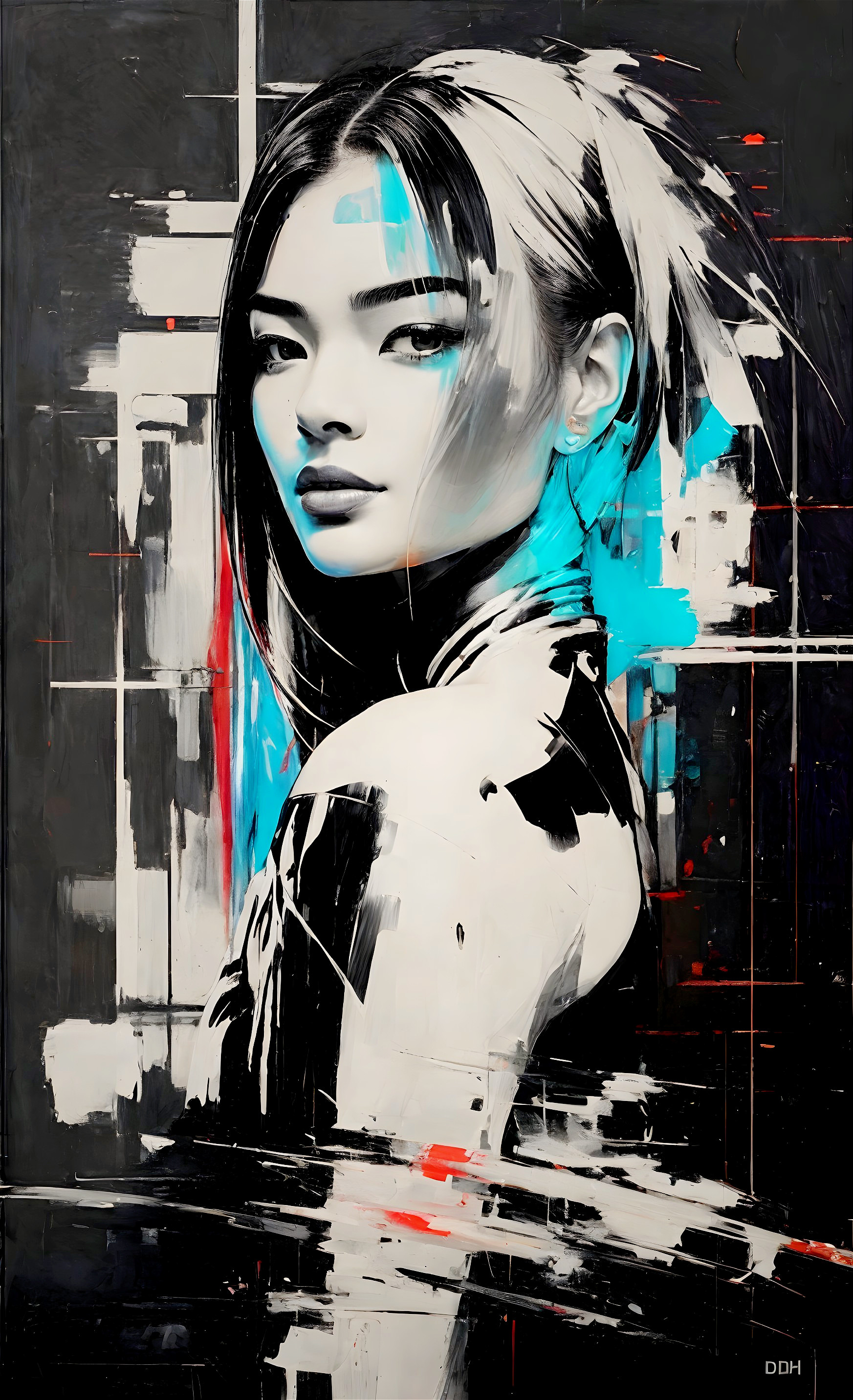 Abstract Portrait of a Woman with Bold Colors