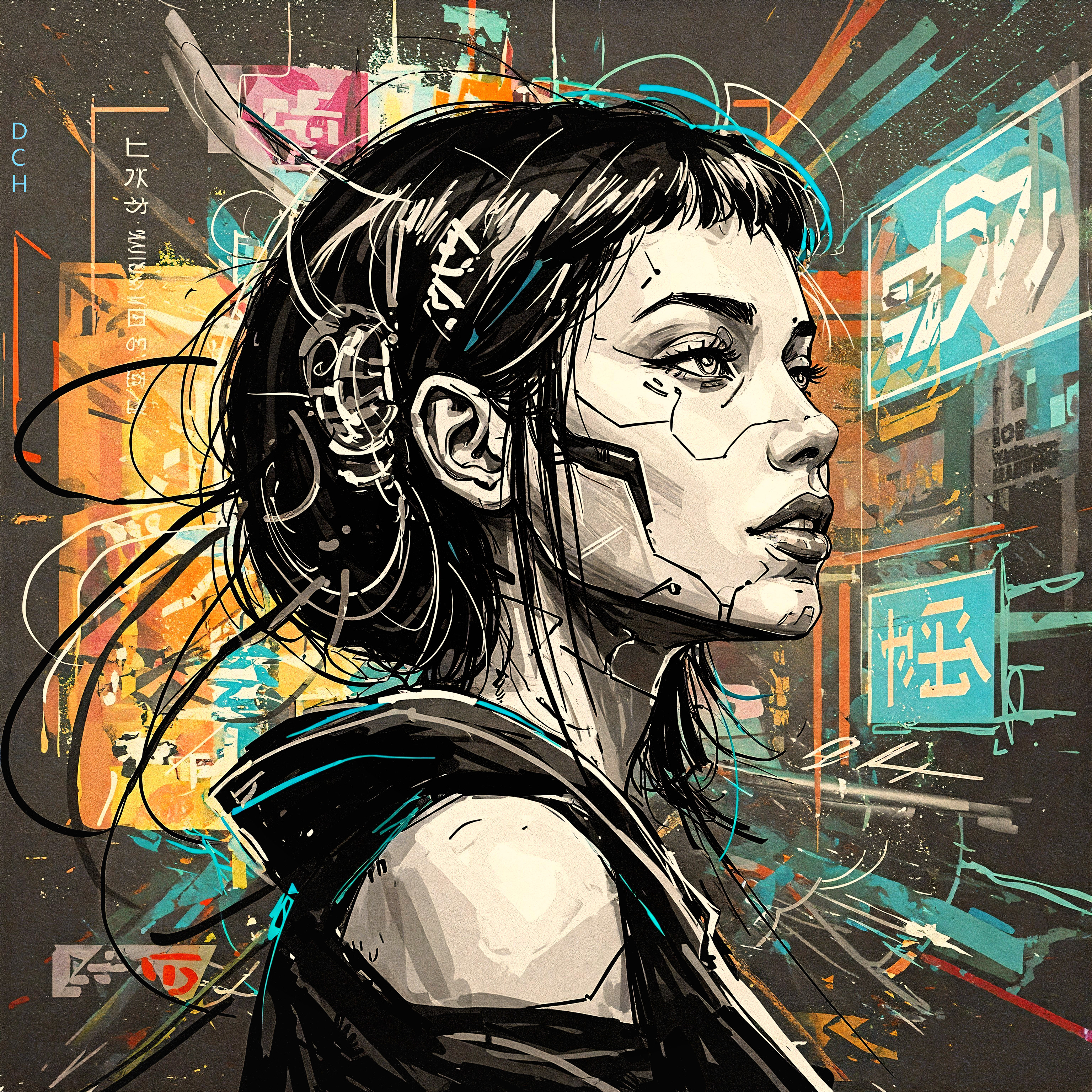 Futuristic Portrait of a Young Woman with Cybernetics