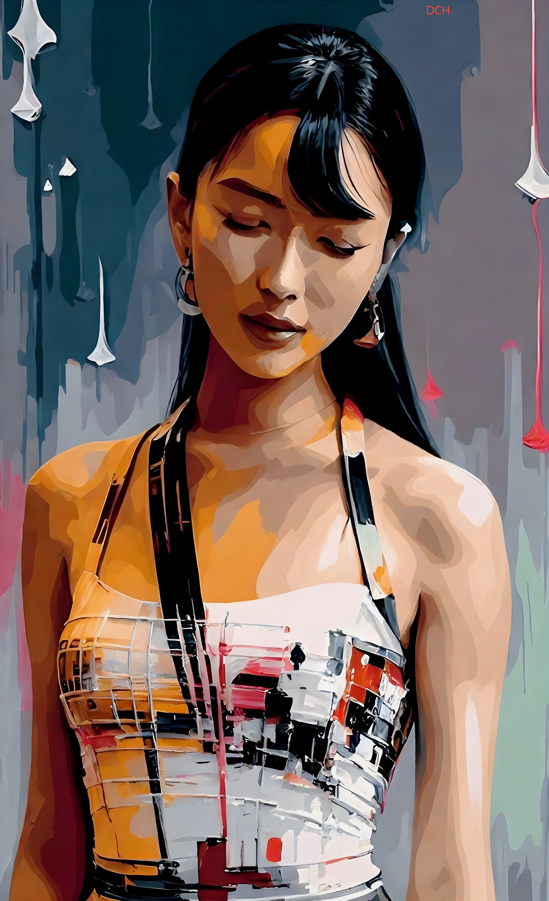 Digital Artwork of Woman in Colorful Abstract Dress