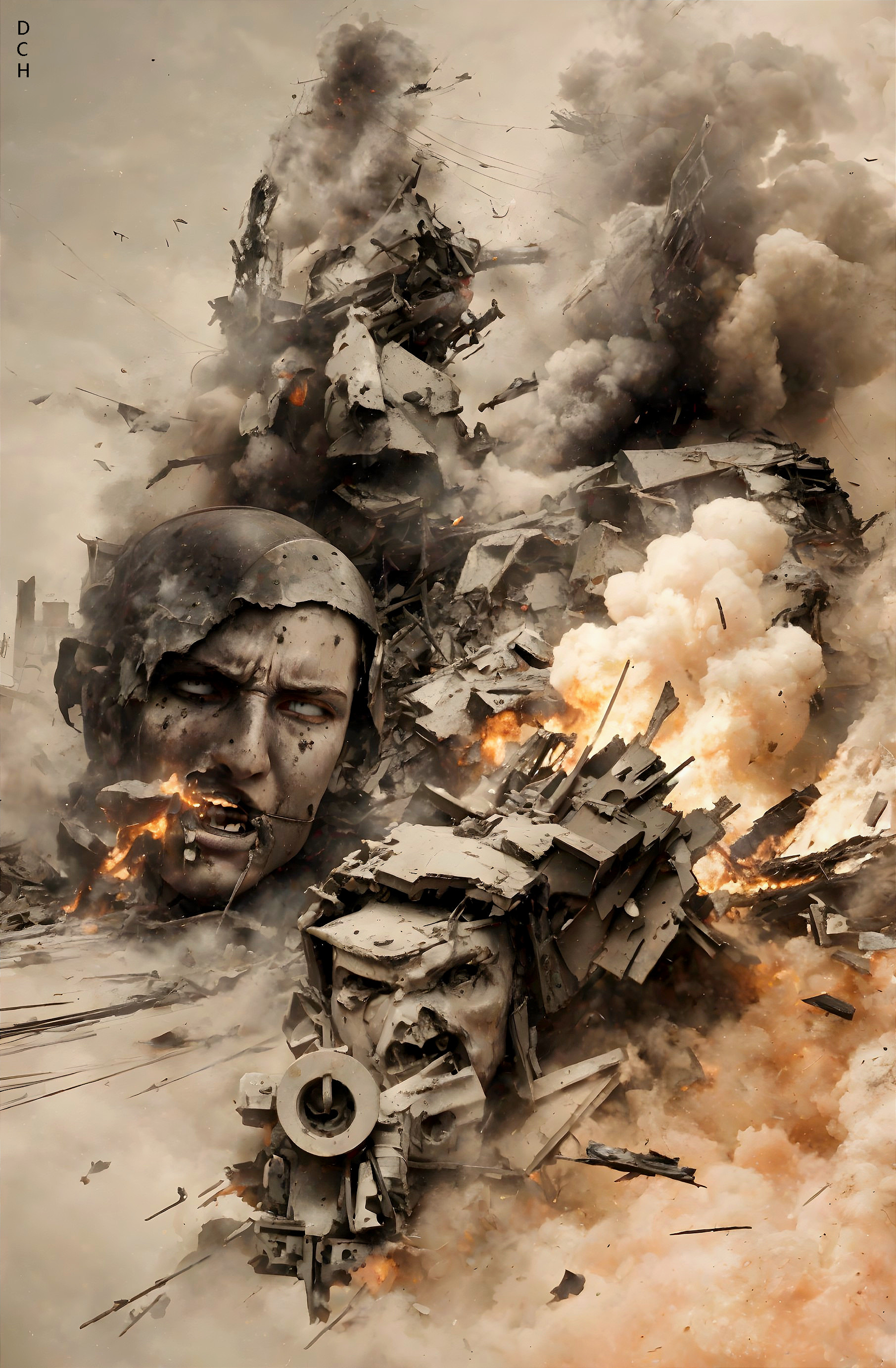Dramatic Scene of Destruction and Turmoil with Debris