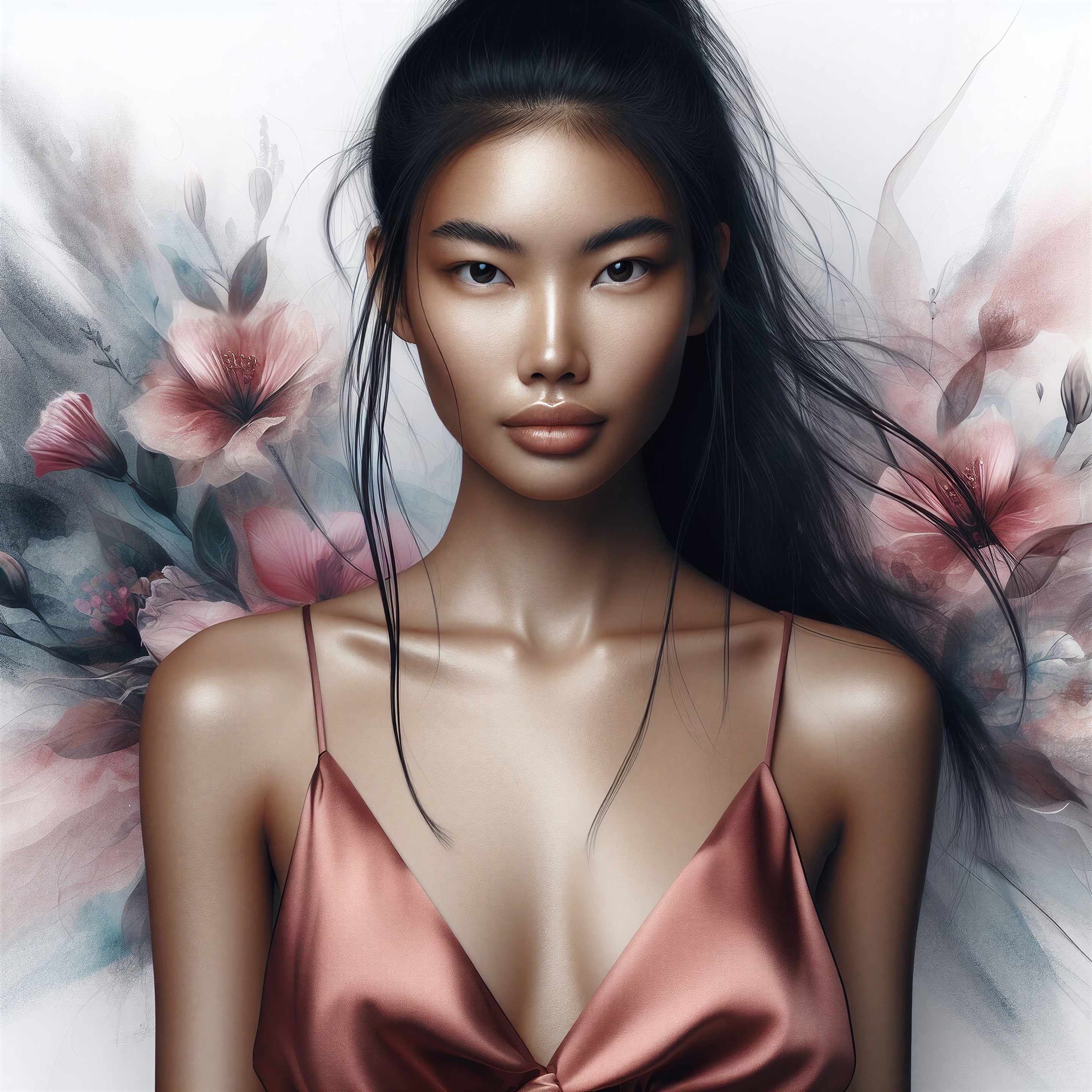 Portrait of a young woman in a rose-colored dress