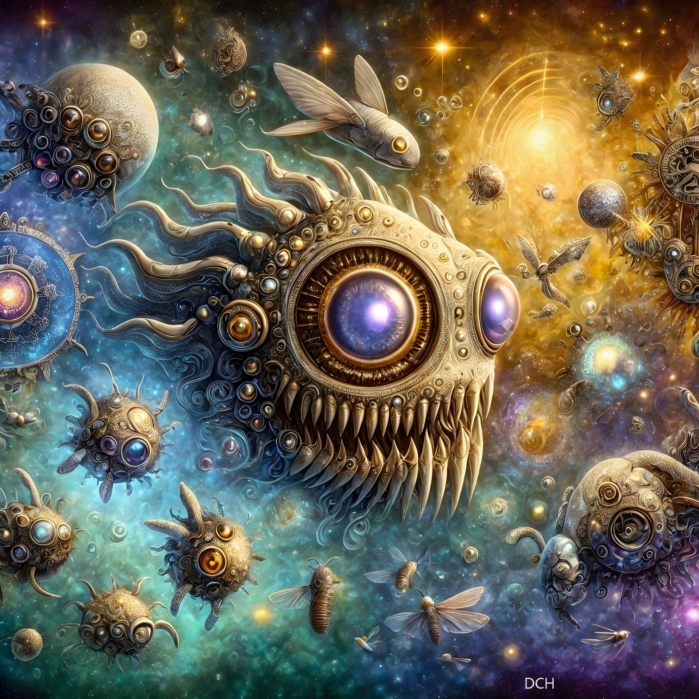 Surreal Cosmic Scene with Imaginative Creatures