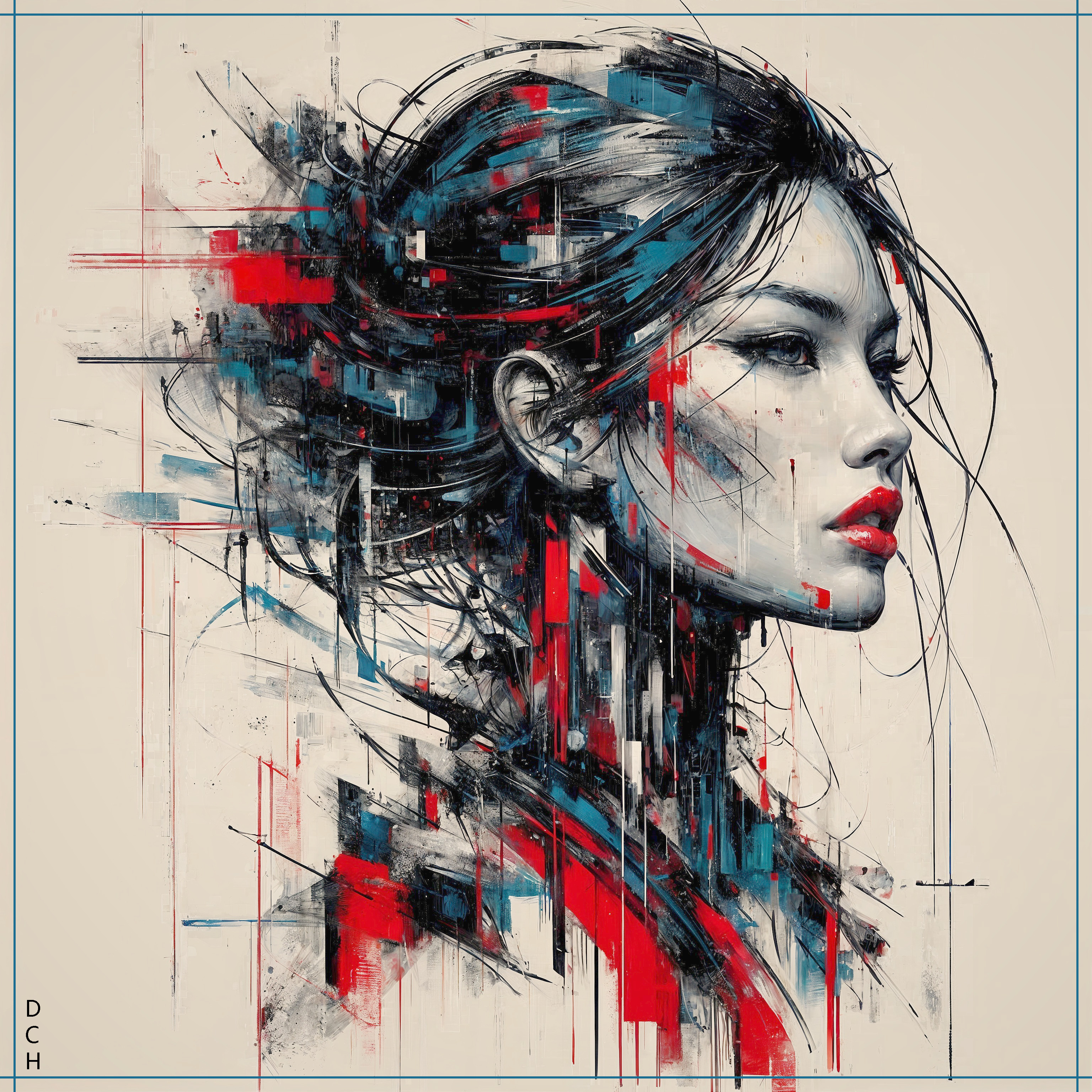 Bold Abstract Portrait of a Woman with Geometric Elements
