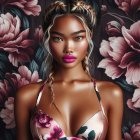 Portrait of a Young Woman with Floral Background