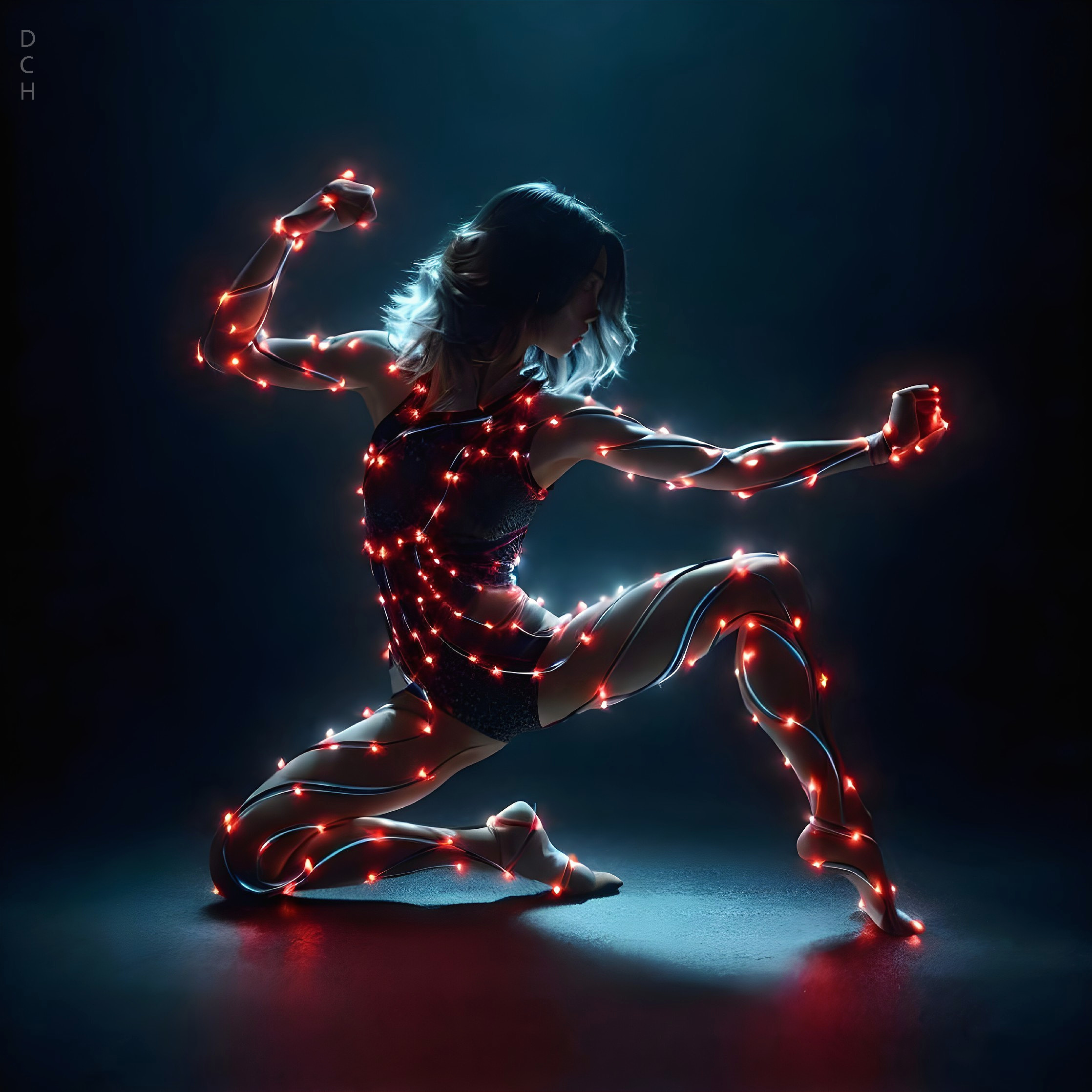 Dancer Silhouette Illuminated by Red LED Lights