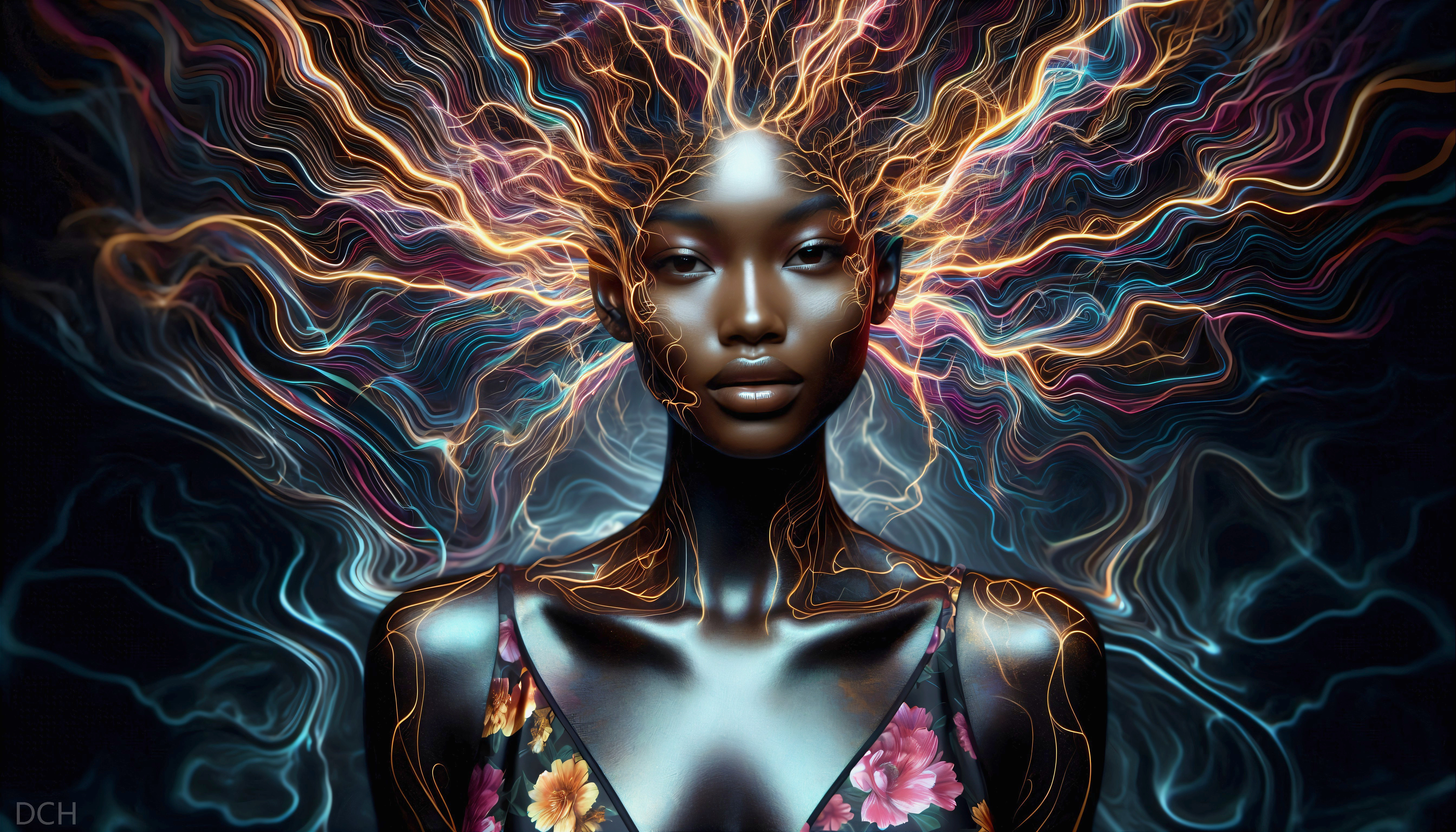 Futuristic Portrait of Mannequin with Vibrant Hair