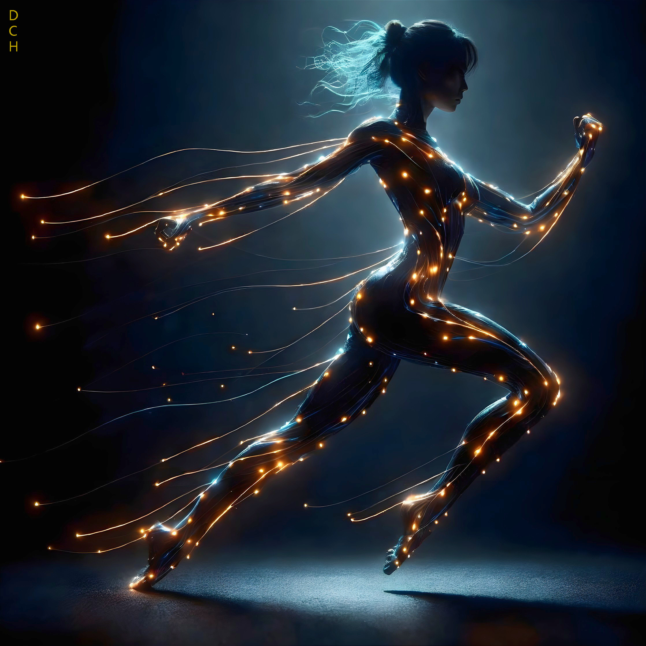 Glowing Lights Illuminate Dynamic Runner Silhouette