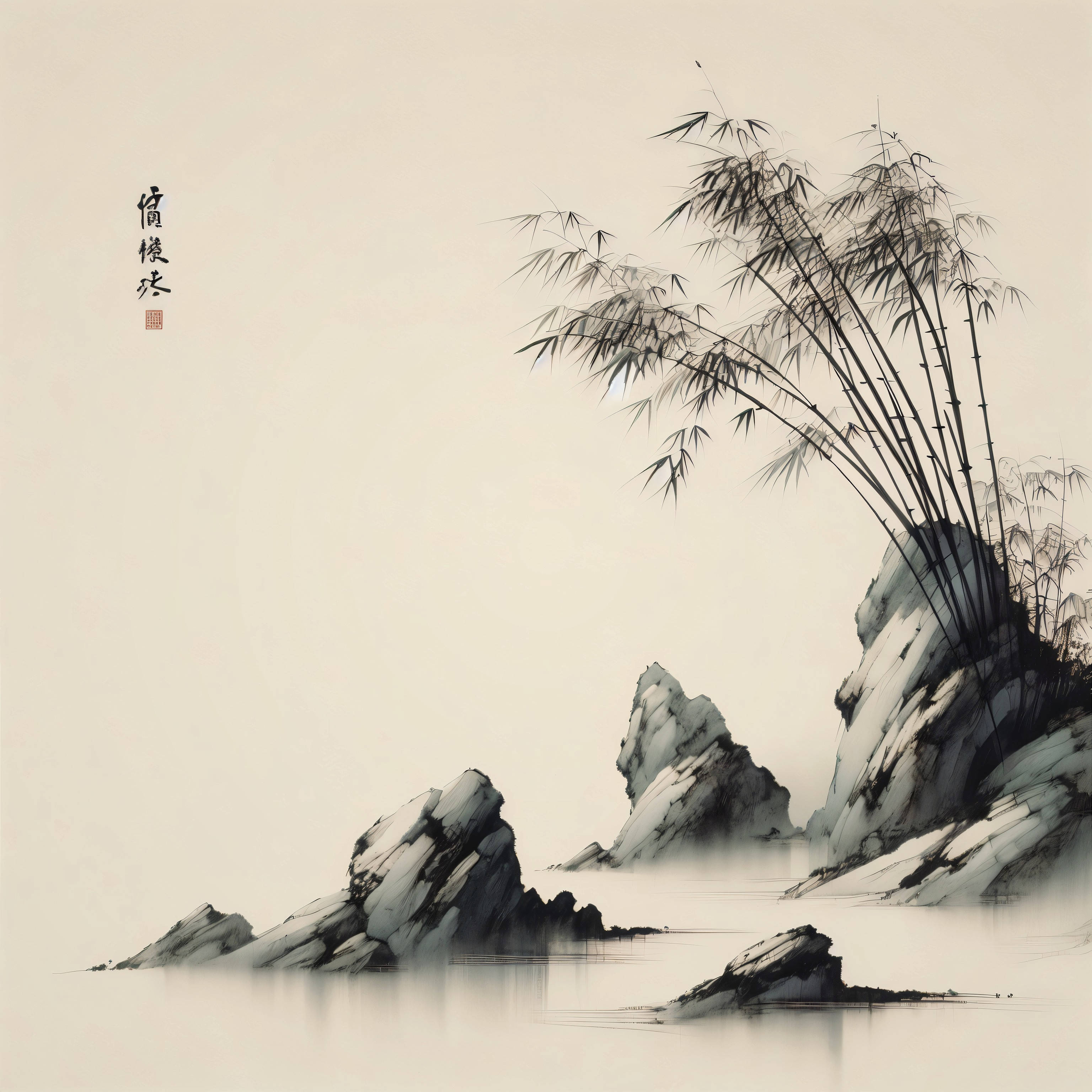 Serene Landscape with Bamboo and Tranquil Water