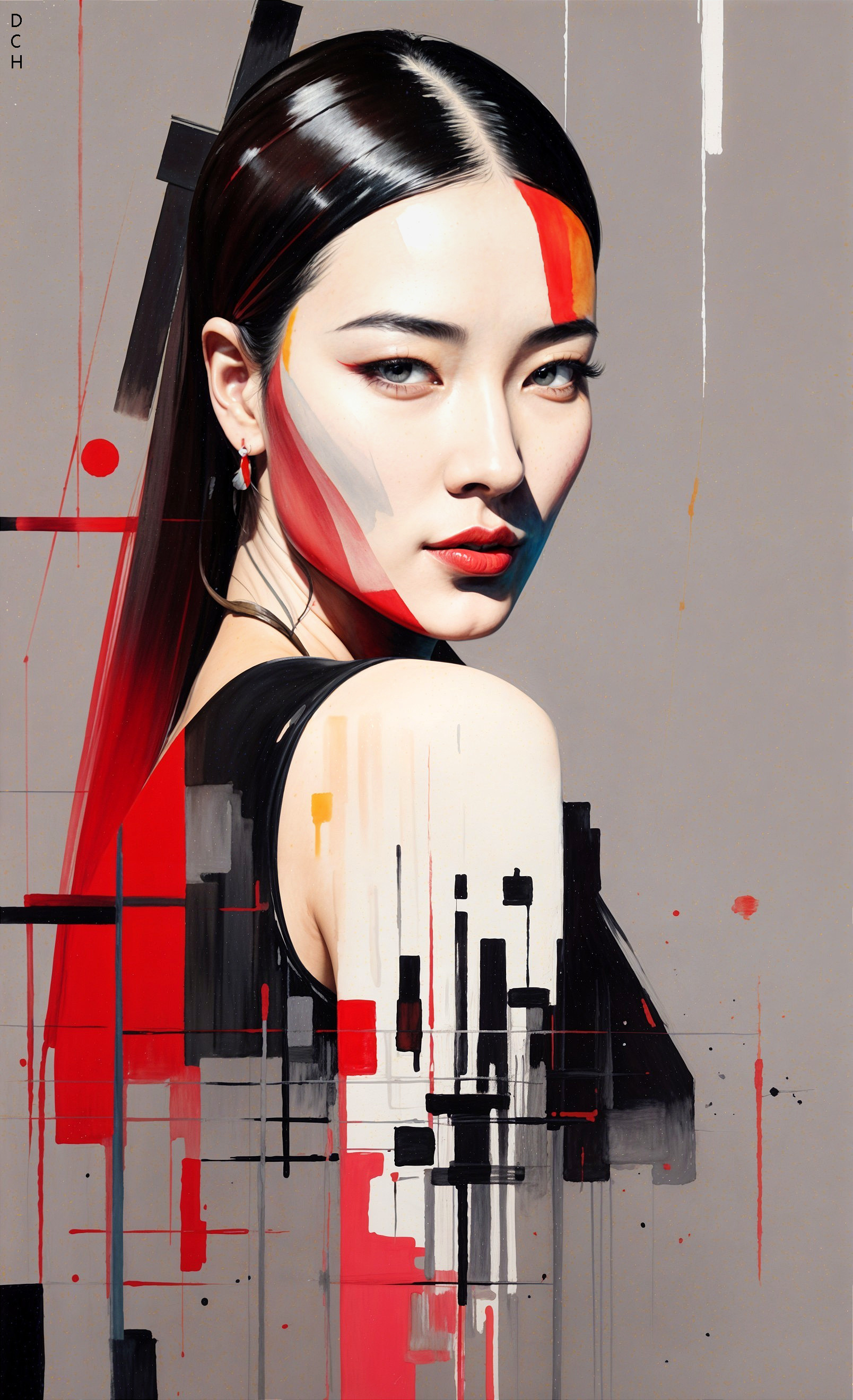 Portrait of a Woman with Geometric Shapes and Color