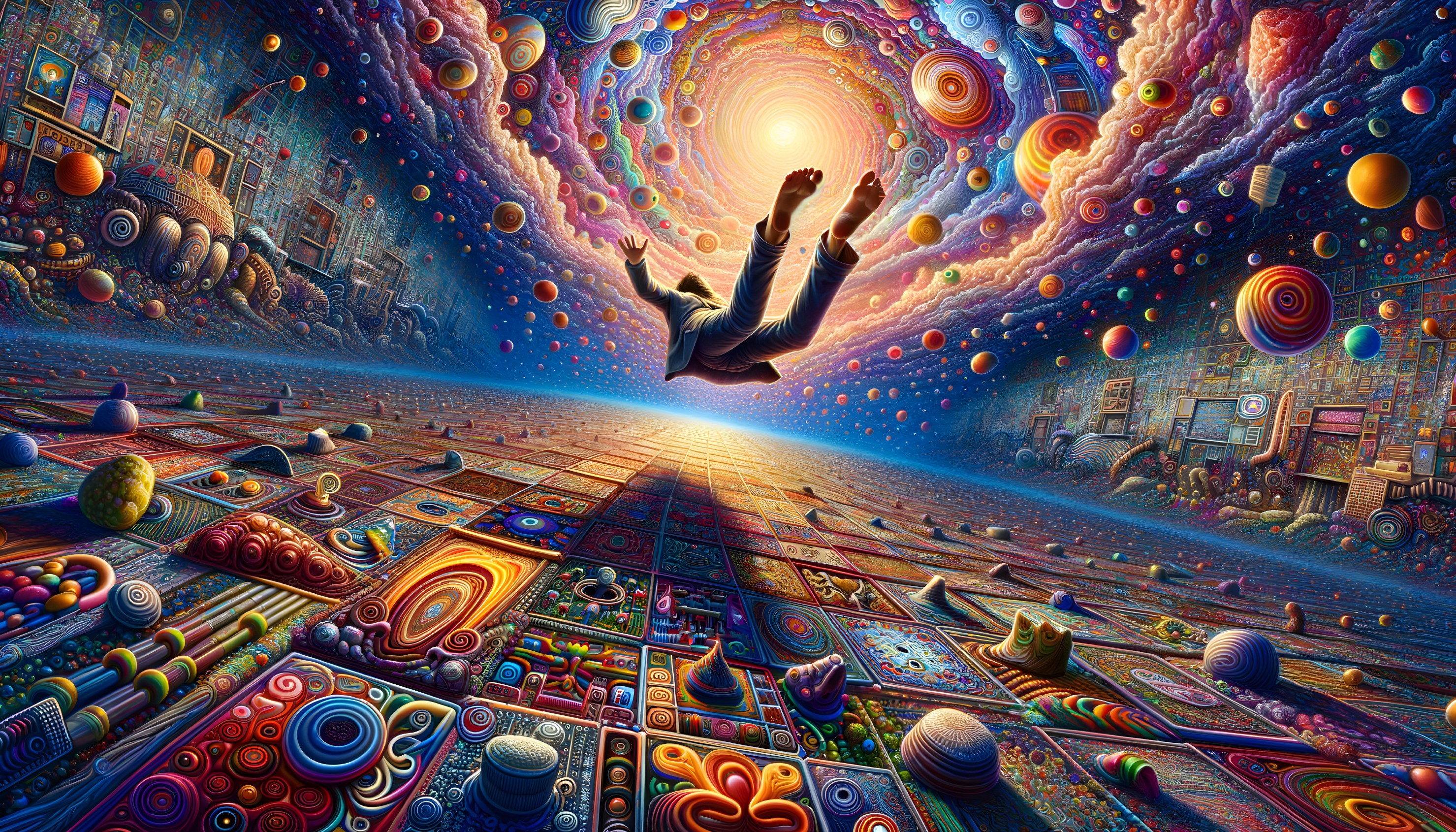 Surreal Cosmic Landscape with Vibrant Geometric Patterns